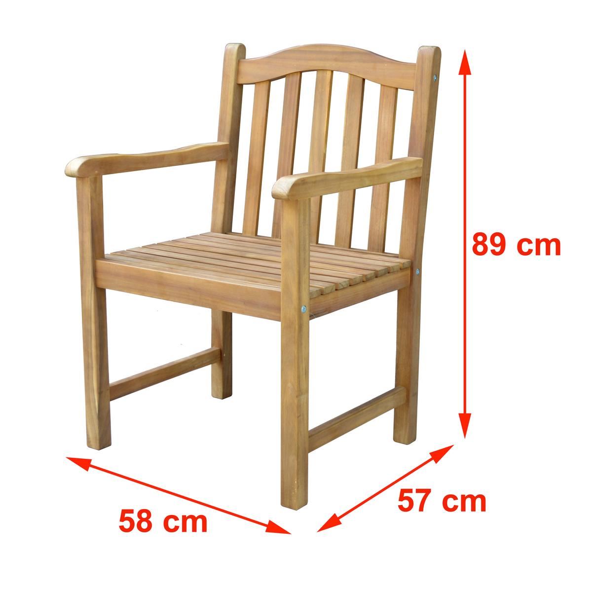 Gartenstuhl mit Armlehnen Akazie, ca. 58x57x89 cm - Akaziefarben, Basics, Holz (58/57/89cm)
