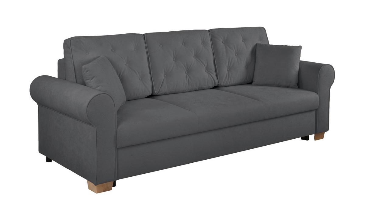 Schlafsofa Arles, Dunkelgrau 120 B: 240cm - Dunkelgrau/Buchefarben, Design, Textil (240/94/98cm) - MID.YOU