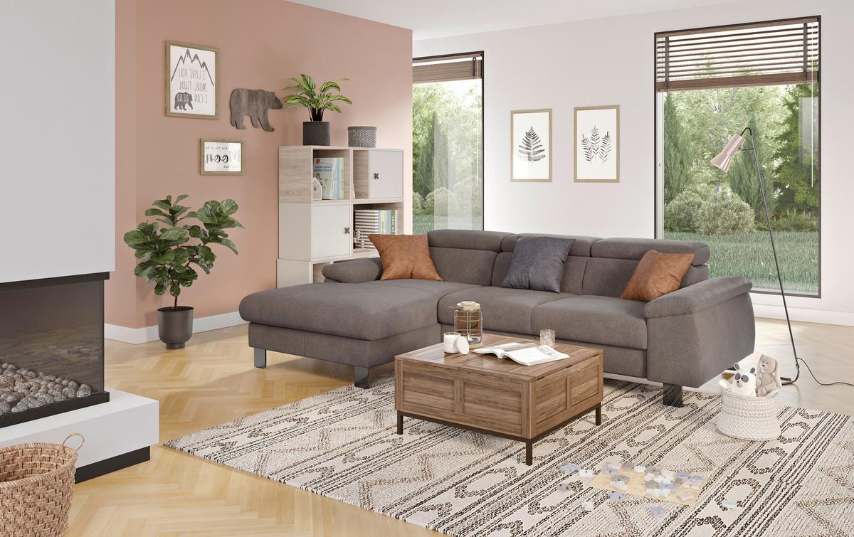 Ecksofa Micky, Dunkelgrau S:166x244 cm - Chromfarben/Dunkelgrau, Design, Textil (166/244cm) - Livetastic