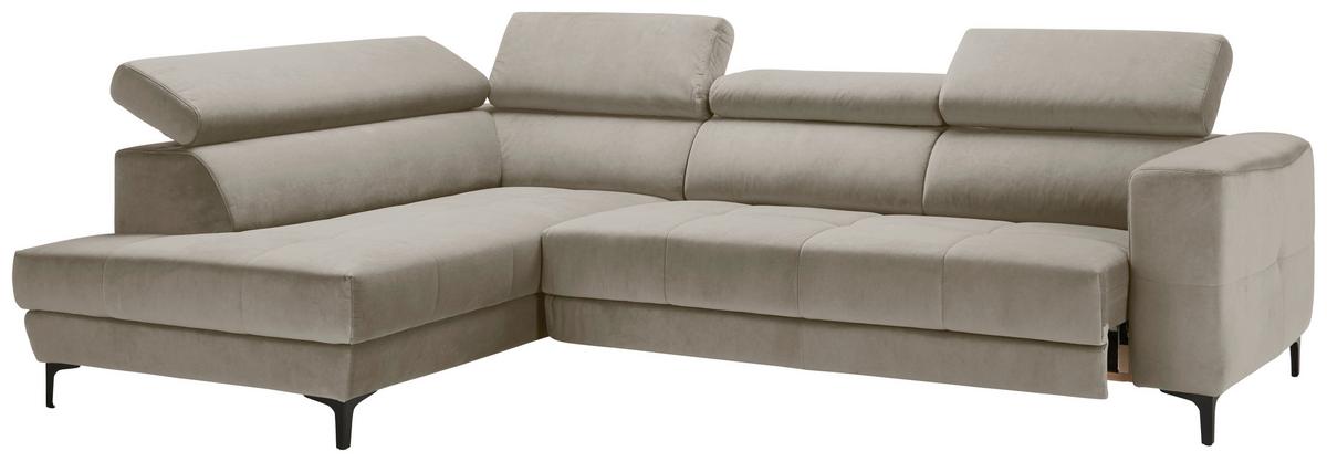 Rohová sedačka EMMA, levá, béžová,op.hl,USB,el.výsuv - černá/béžová, Moderní, textil (210/301cm) - Premium Living