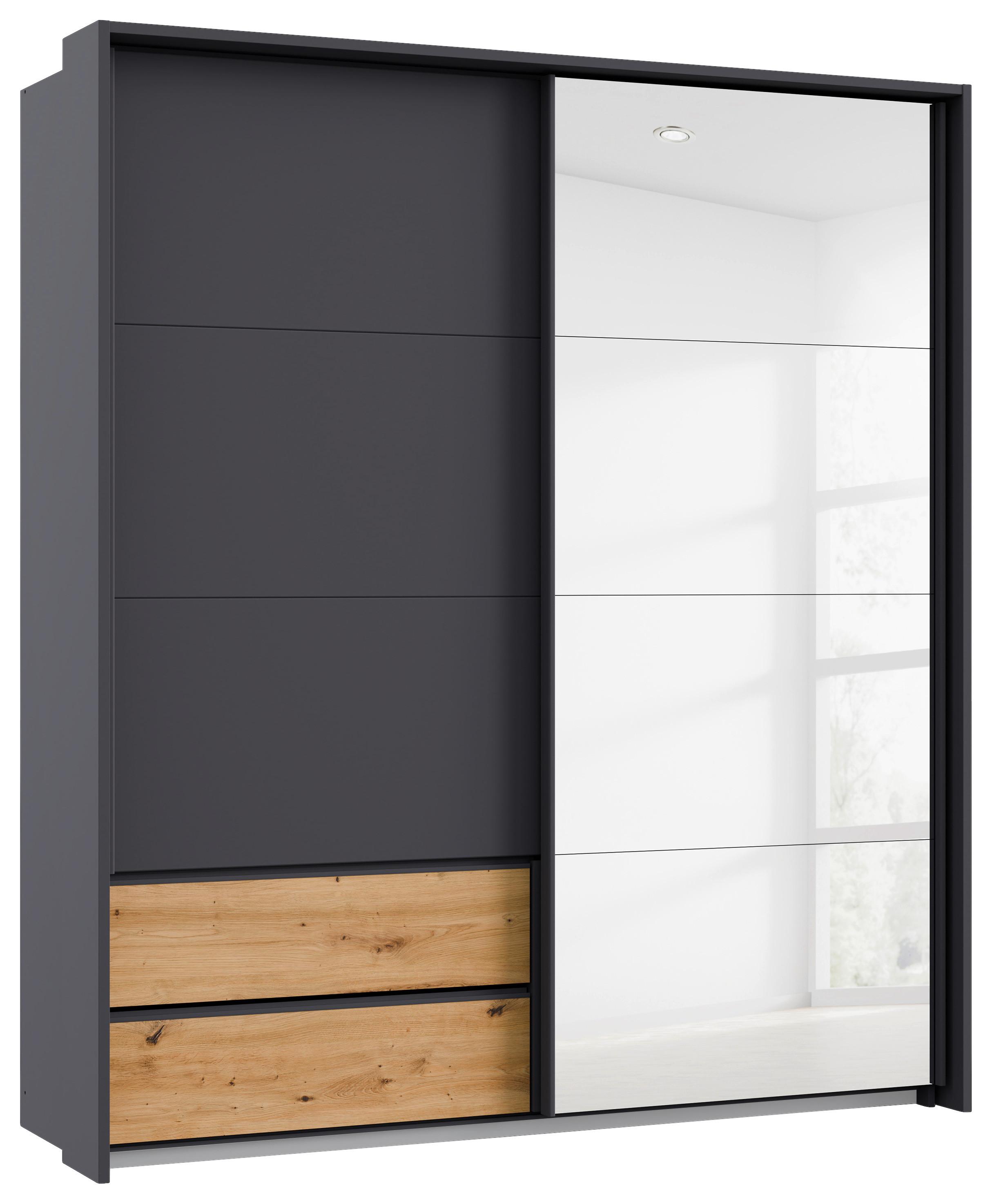 Schwebetürenschrank Mit Spiegel 181cm Karpo Grau/Eiche