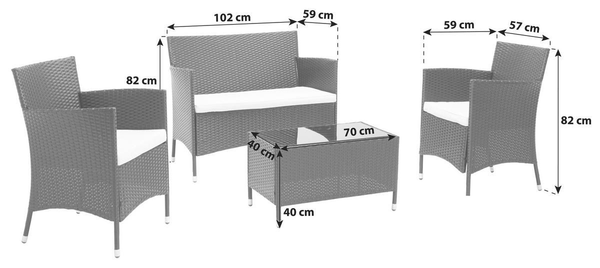 Loungegarnitur 4-tlg Valencia Kunststoff/glas Mit Kissen - Dunkelbraun/Creme, MODERN, Glas/Kunststoff - Ondega