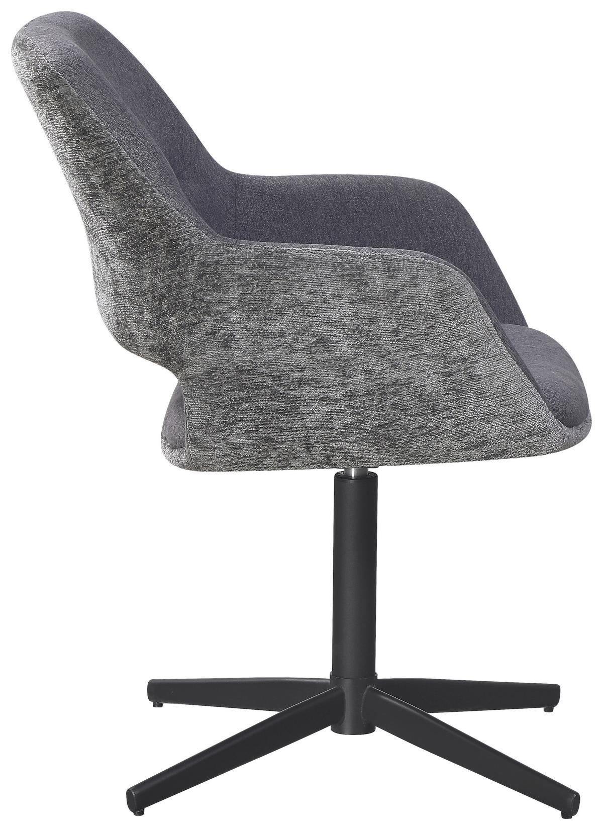 Armlehnstuhl Kaan Chenille Grau, B: 61 cm - Schwarz/Grau, KONVENTIONELL, Textil/Metall (61/85/63cm) - MID.YOU