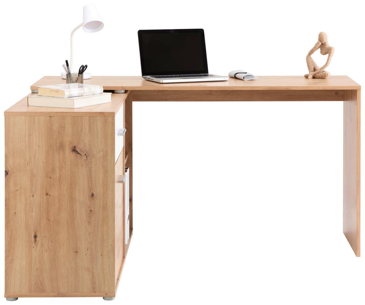 Sarokíróasztal Prag 138 - Artisan tölgy/fehér, Modern, faalapú anyag (138/74/50cm)