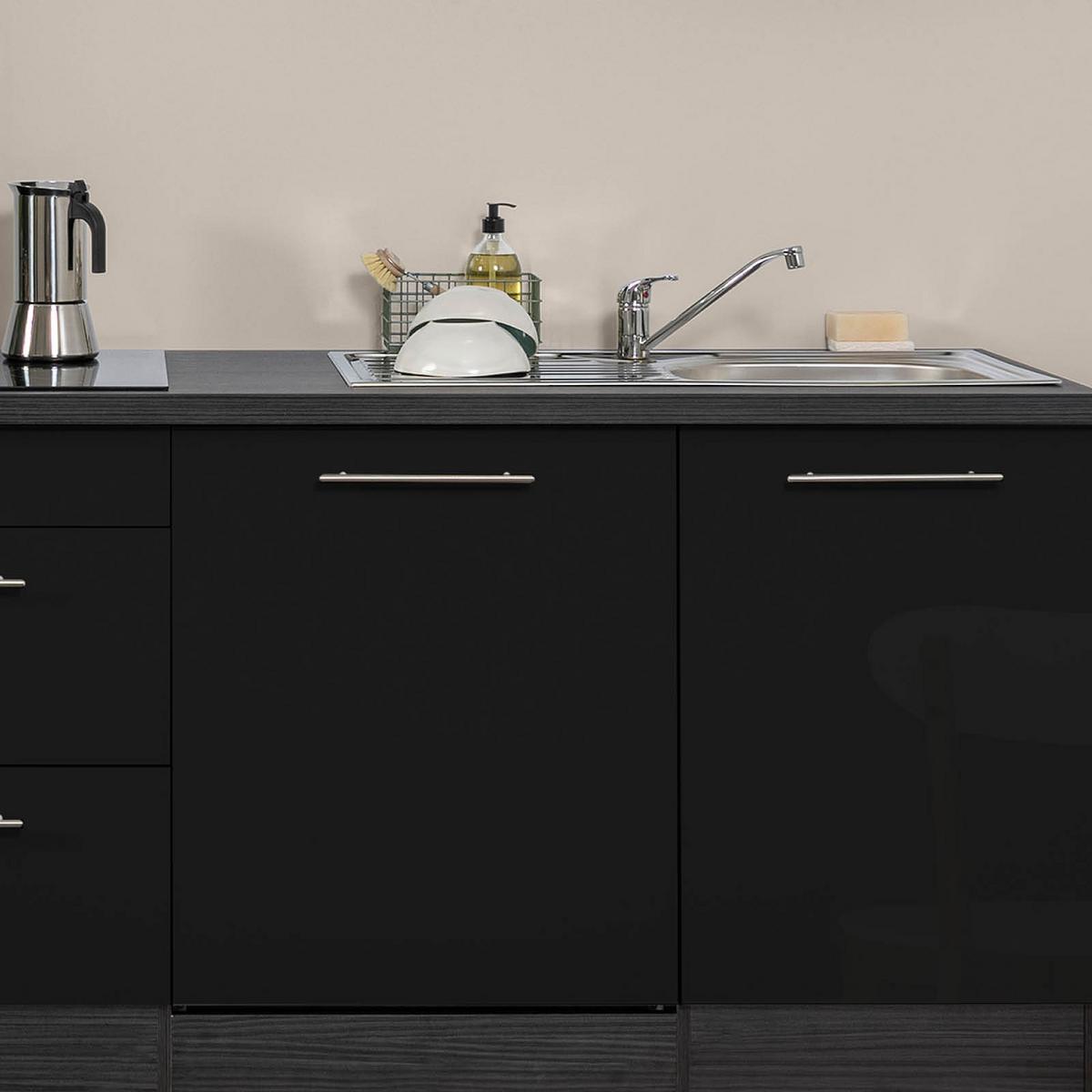 Küchenzeile mit Geräten 280 cm Schwarz Hochglanz/Eiche Grau - Eichefarben/Schwarz, Basics, Holzwerkstoff (280cm) - Respekta