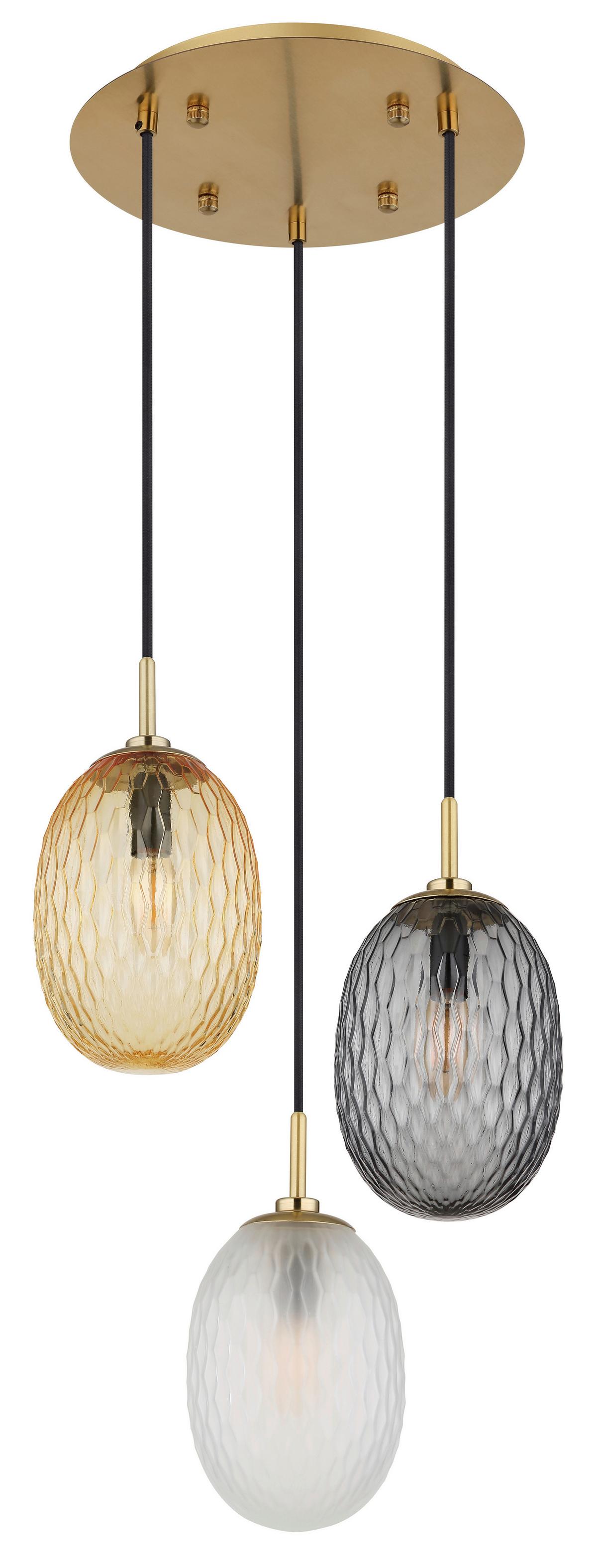 Hängeleuchte 15899-3hr - Goldfarben/Schwarz, Basics, Glas/Textil (36/120cm) - Globo
