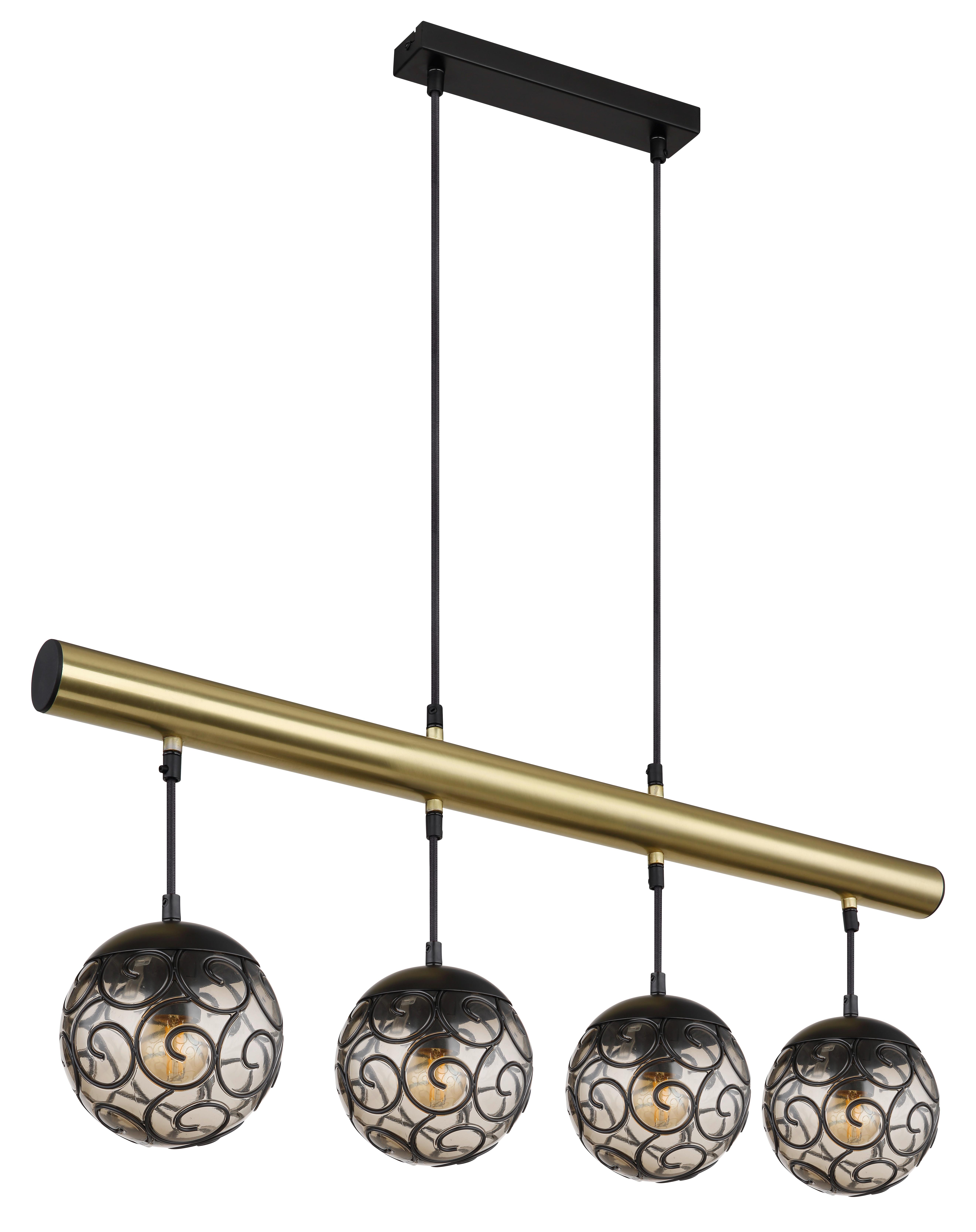 Hängeleuchte 15659-4h H: 120 cm 4-Flammig, Rauchfarben - Goldfarben/Schwarz, KONVENTIONELL, Kunststoff/Metall (90/15/120cm) - Globo