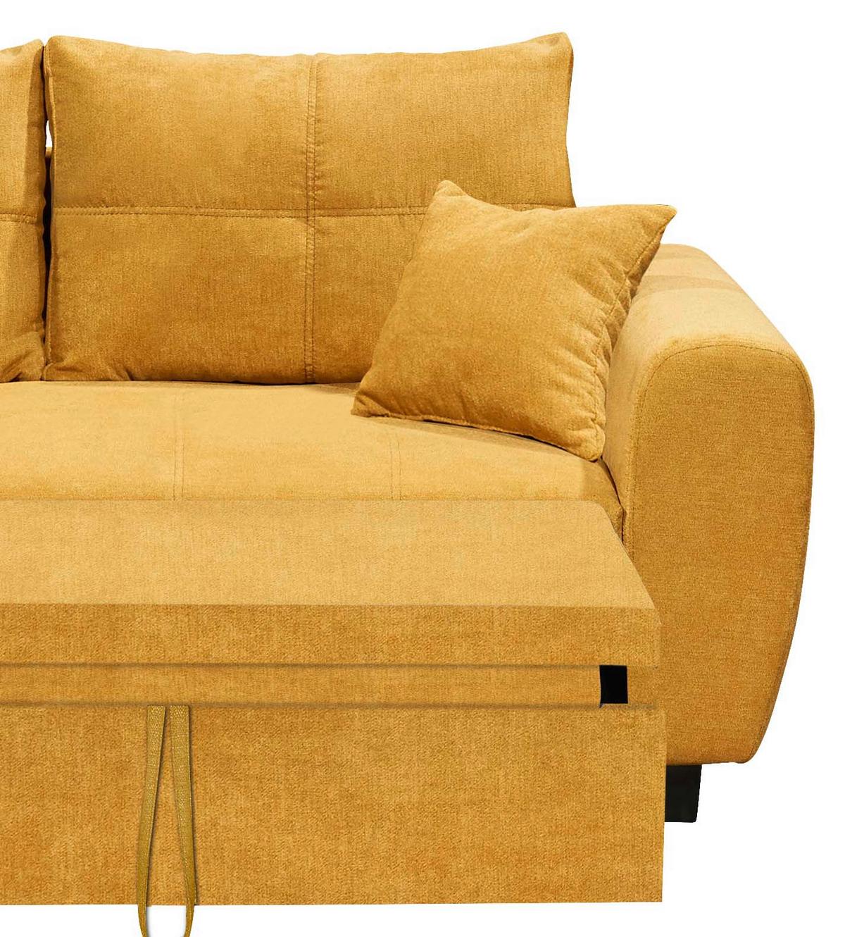 Ecksofa Mit Schlaffunktion + Kissen Lea, Polyester-Nylon - Gelb/Schwarz, Basics, Holzwerkstoff/Textil (176/248cm) - MID.YOU