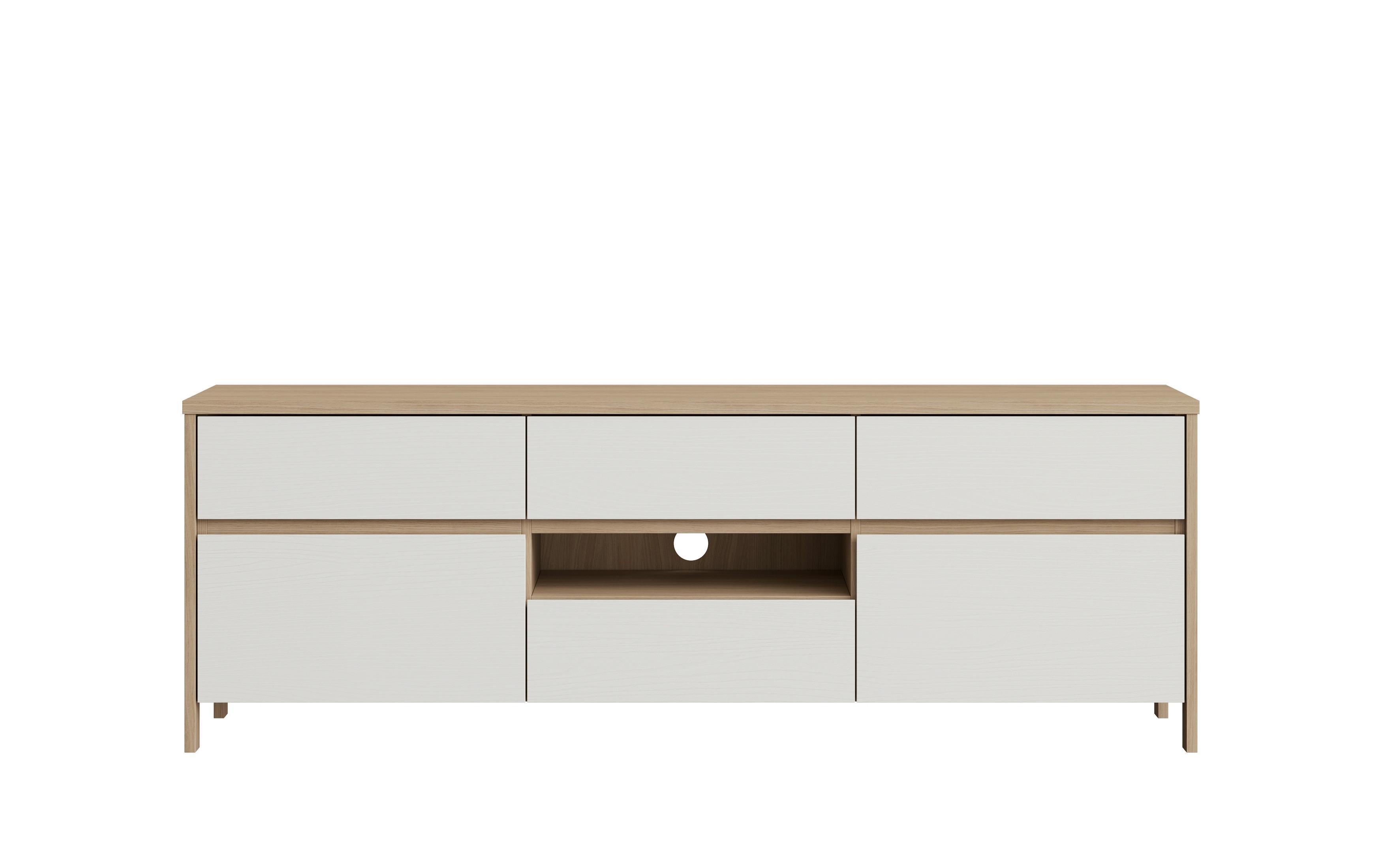 Lowboard Stranda Weiß/Eiche B: 164cm - Eichefarben/Weiß, Design, Holzwerkstoff (164/58/39cm) - MID.YOU