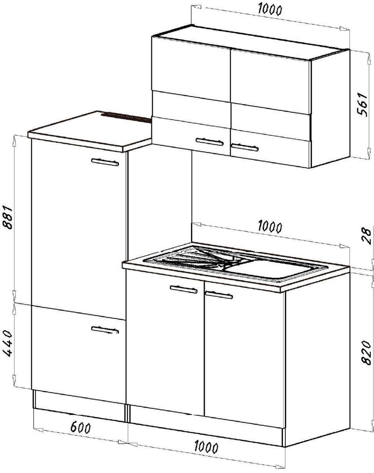 Miniküche mit Kühlschrank + Kochfeld 160 cm Grau/Eiche - Edelstahlfarben/Eichefarben, Basics, Holzwerkstoff/Metall (160cm) - Respekta