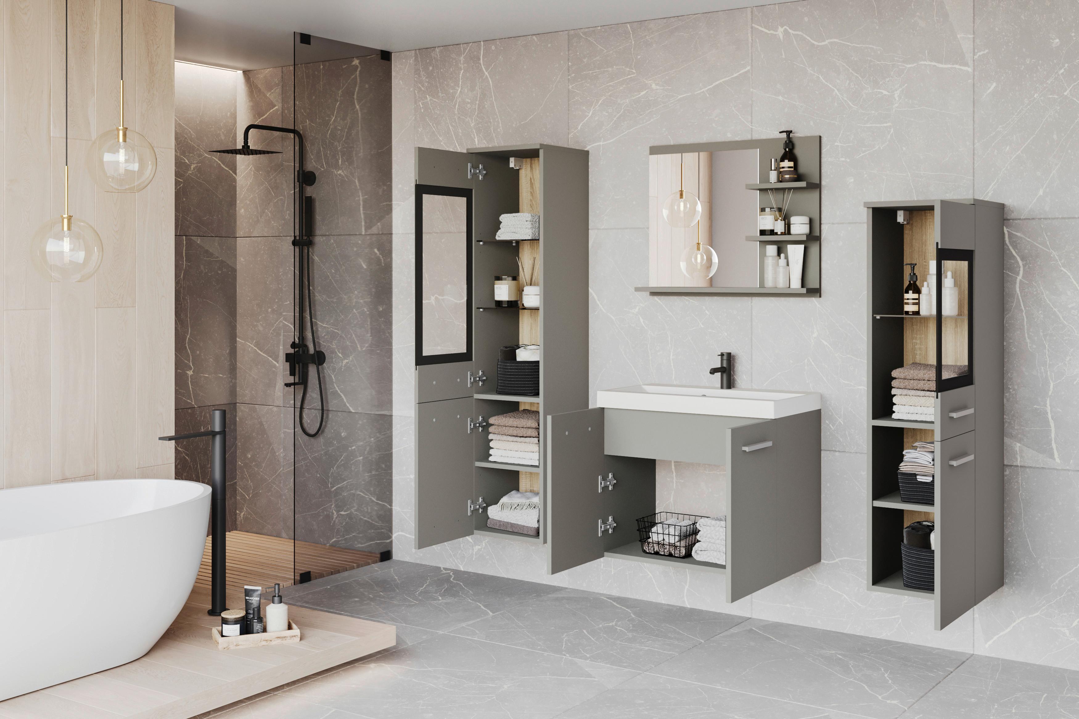 Badezimmer Madrit 5-Teilig Hellgrau B: 120,4 cm - Hellgrau/Weiß, LIFESTYLE, Glas/Keramik (120,4/131,5/34,5cm) - P & B