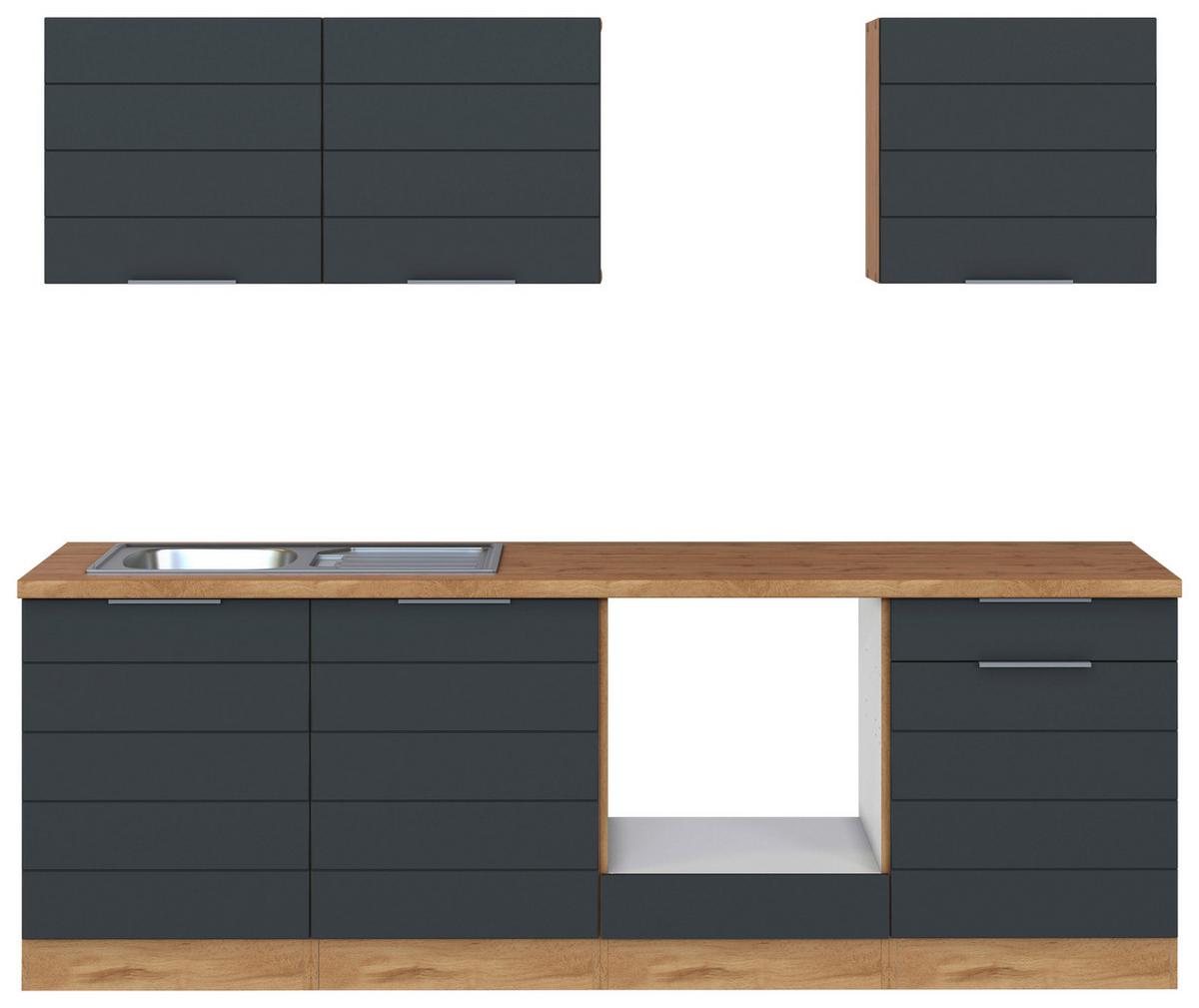 Küchenzeile Florenz ohne Geräte B: 240 cm Grau/Eiche - Eiche Wotan/Weiß, Design, Holzwerkstoff (240cm) - Held