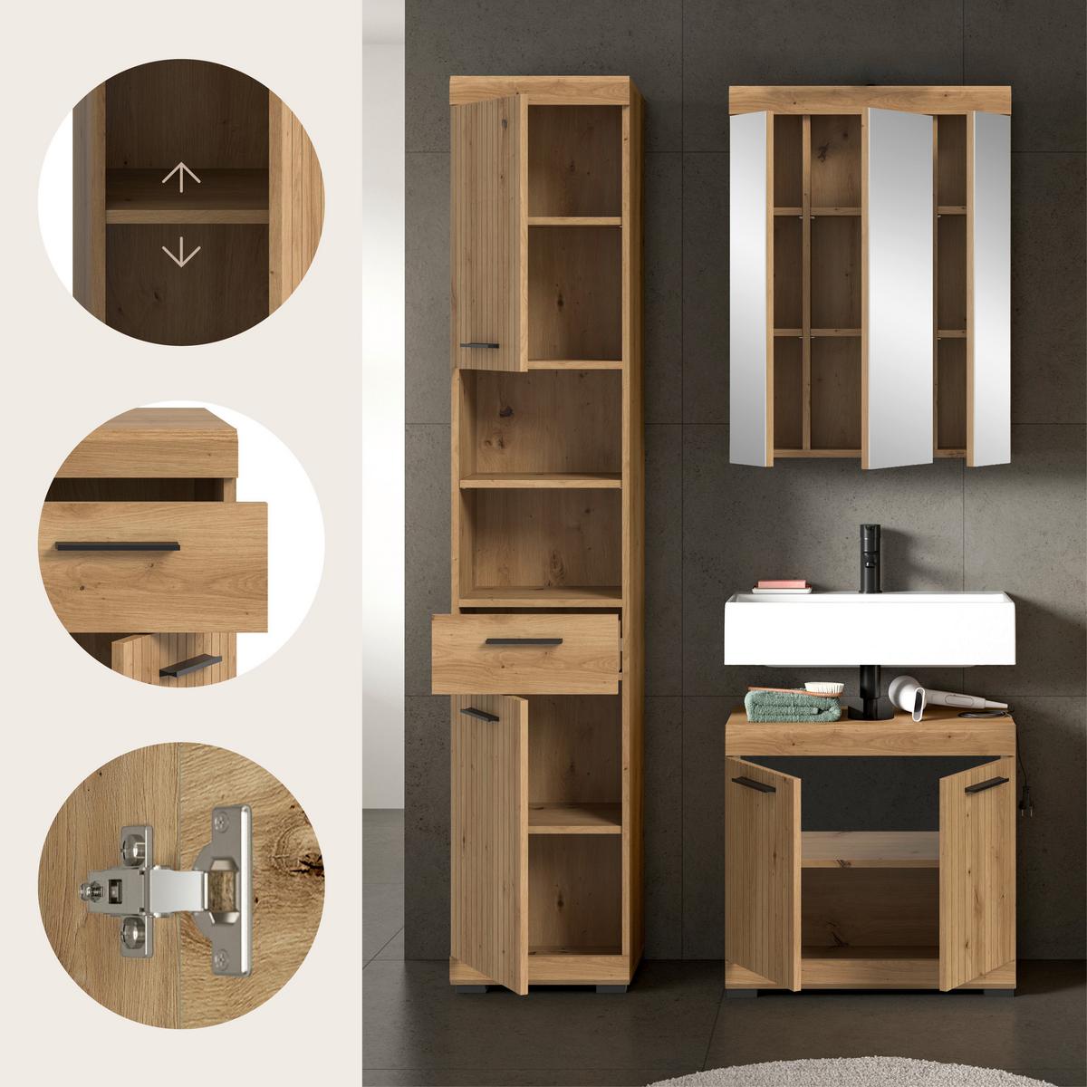 Badezimmer Scout Eiche Artisan Dekor B: 97cm - Schwarz/Eiche Artisan, Trend, Glas/Holzwerkstoff (97cm) - MID.YOU