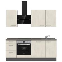 Kuchynská linka 210CM biely betón/ bridlicová šedá - biela/farba ušľachtilej ocele, Modern, kov/kompozitné drevo (210cm) - Nobilia