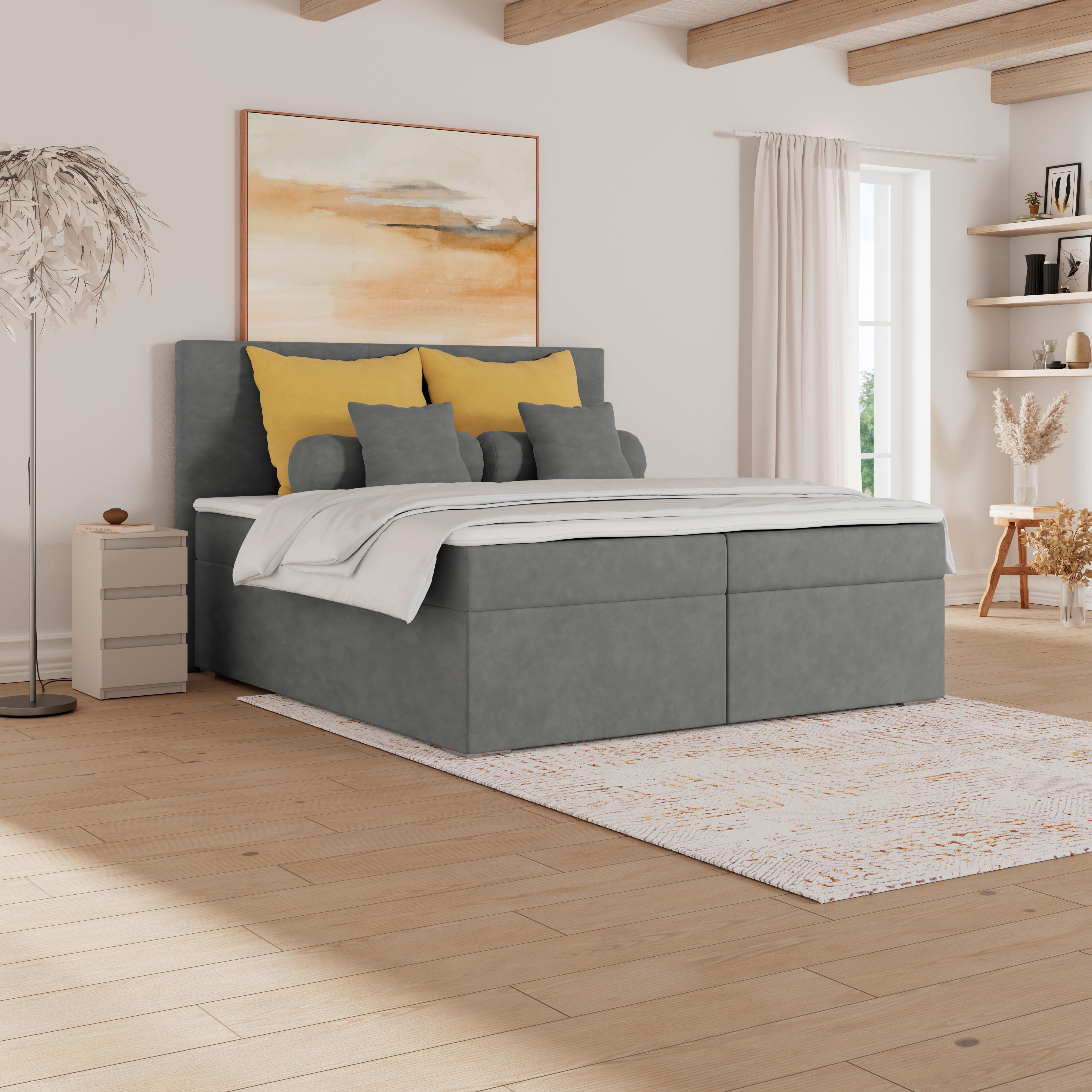Polsterbett Mit Bettkasten 160x200 Adria Graphitfarben - Chromfarben/Graphitfarben, KONVENTIONELL, Holz/Textil (160/200cm)