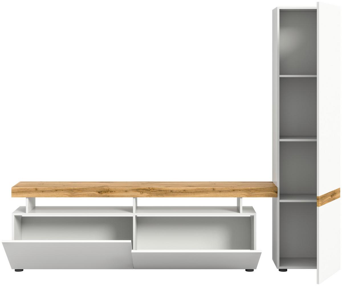 Wohnwand Jam Eiche Wotan Dekor B: 235cm - Eiche Wotan/Schwarz, Design, Holzwerkstoff (235/190/30cm) - MID.YOU