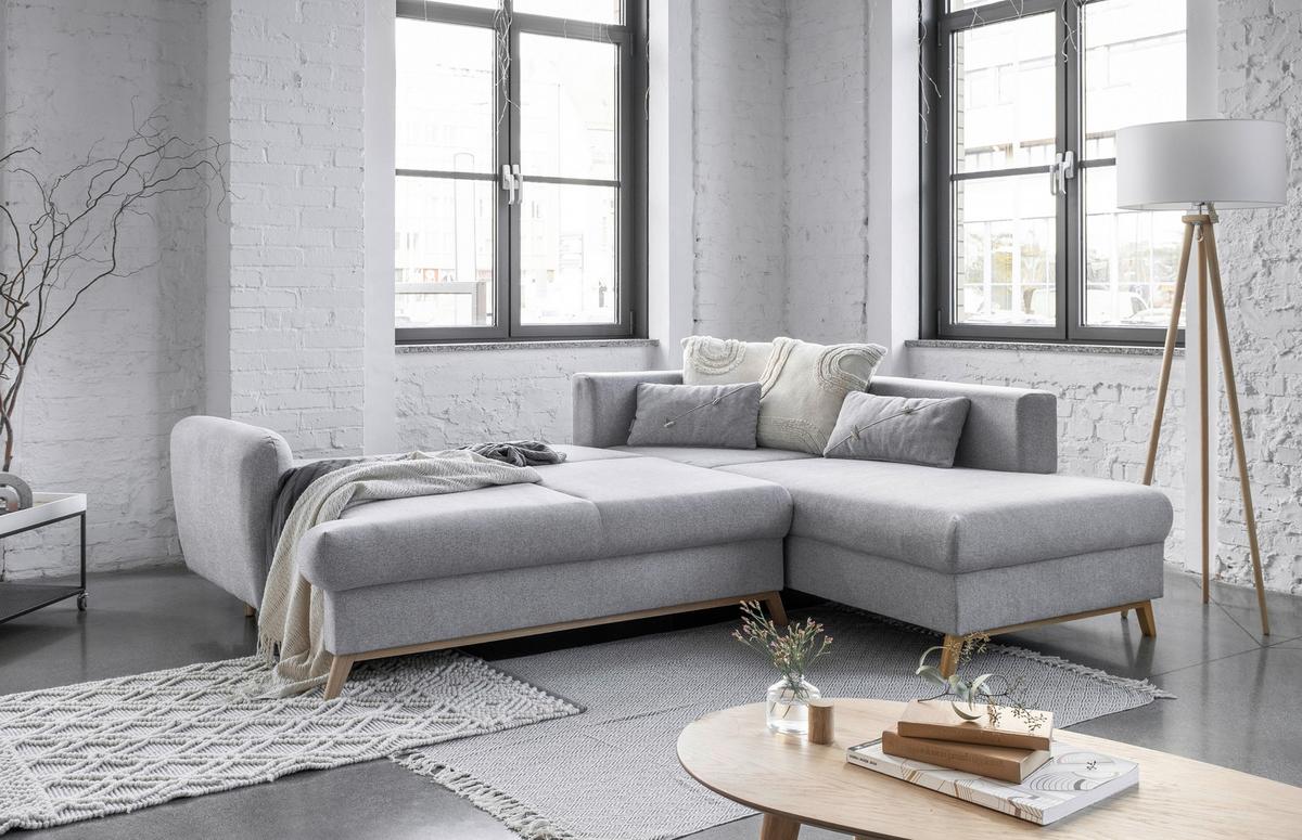 Ecksofa Scandic Lagom Hellgrau S: 242x202 cm - Hellgrau/Naturfarben, Textil (242/202cm) - MID.YOU