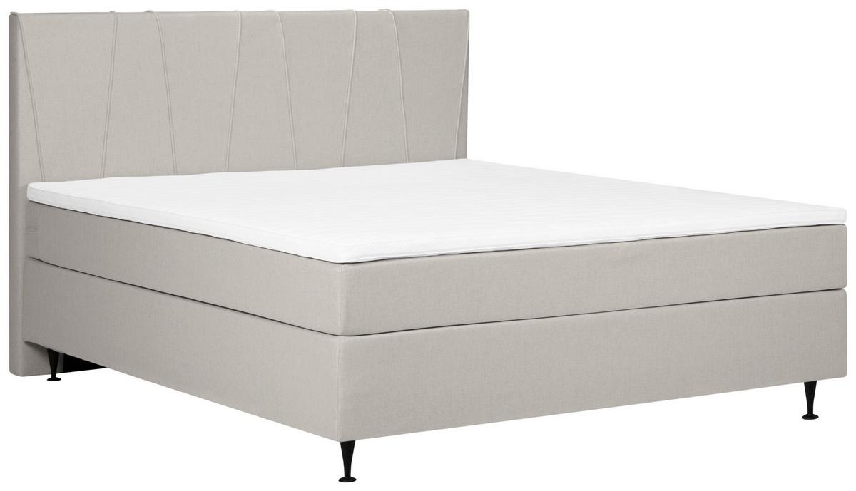 Boxspringbett Mit Topper 180x200 Cm Wels, Beige - Beige/Schwarz, MODERN, Textil (180/200cm) - MID.YOU