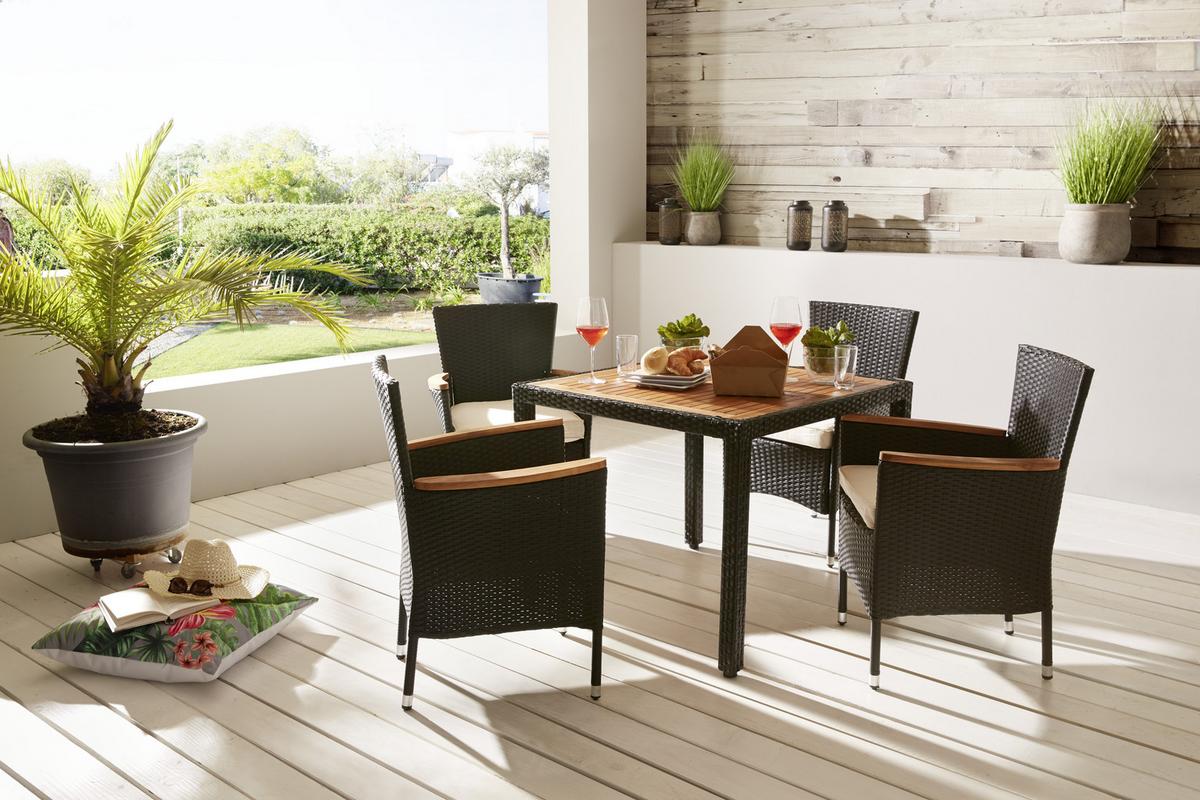 Gartengarnitur Moa 5-Teilig Kunststoff U. Holz mit Kissen - Beige/Creme, MODERN, Holz/Kunststoff - Ondega