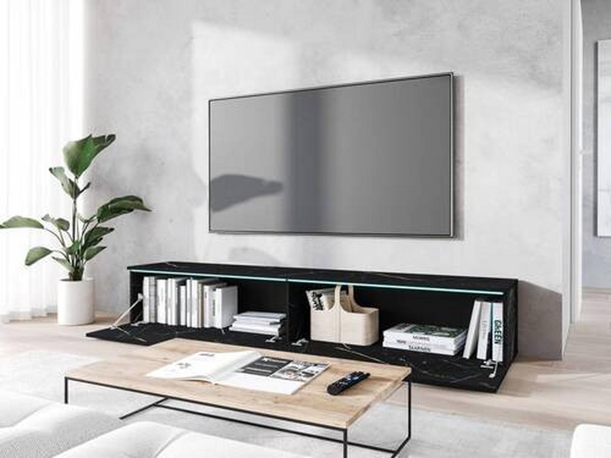 TV-Lowboard B: 180 cm Steinoptik mit Beleuchtung - Graphitfarben/Grau, Basics, Holzwerkstoff (180/30/33cm) - P & B