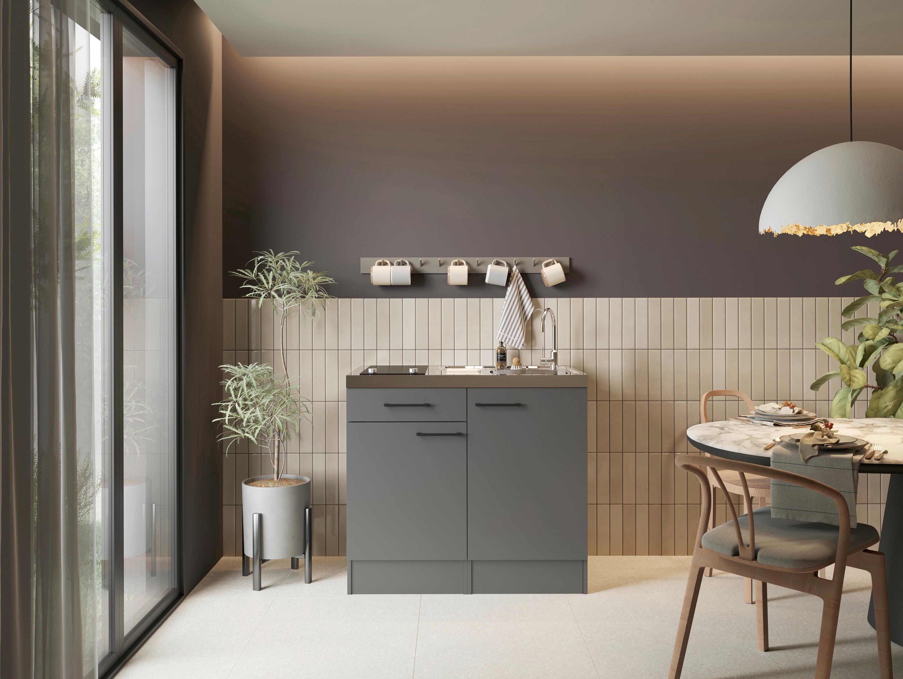 MINIKÜCHE Oliver, Grau B: 100 cm - Grau, Trend, Holzwerkstoff (100cm) - Respekta