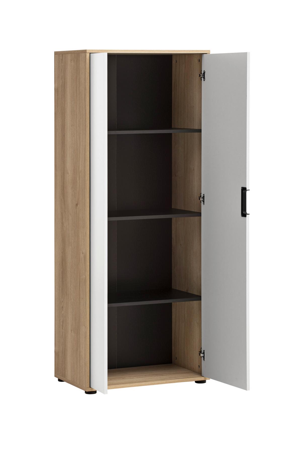 Aktenschrank Emmik Weiß/ Schwarz/Eiche Dekor B: 65,1cm - Eichefarben/Schwarz, MODERN, Holzwerkstoff (65,1/163,6/41cm) - MID.YOU