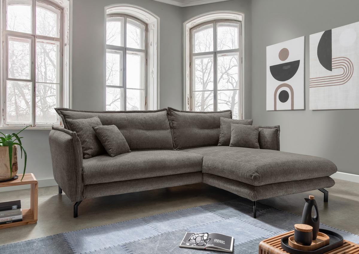 Ecksofa Lava Graubraun S: 255x180 cm - Graubraun/Schwarz, Design, Textil (255/180cm) - Livetastic