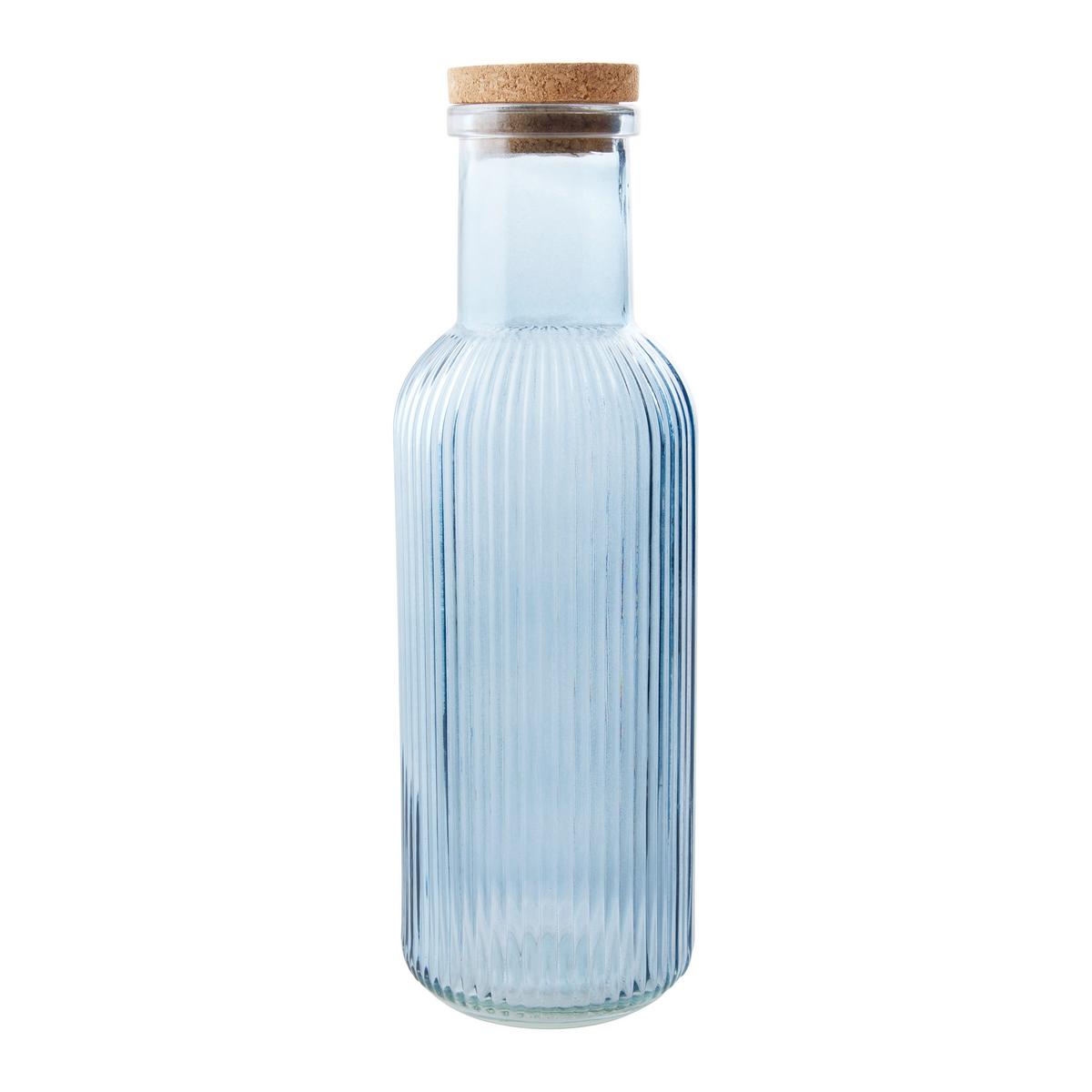 Univerzálna fľaša 1L MARY - modrá/sivá, Modern, drevo/sklo (8.7/27.8cm)