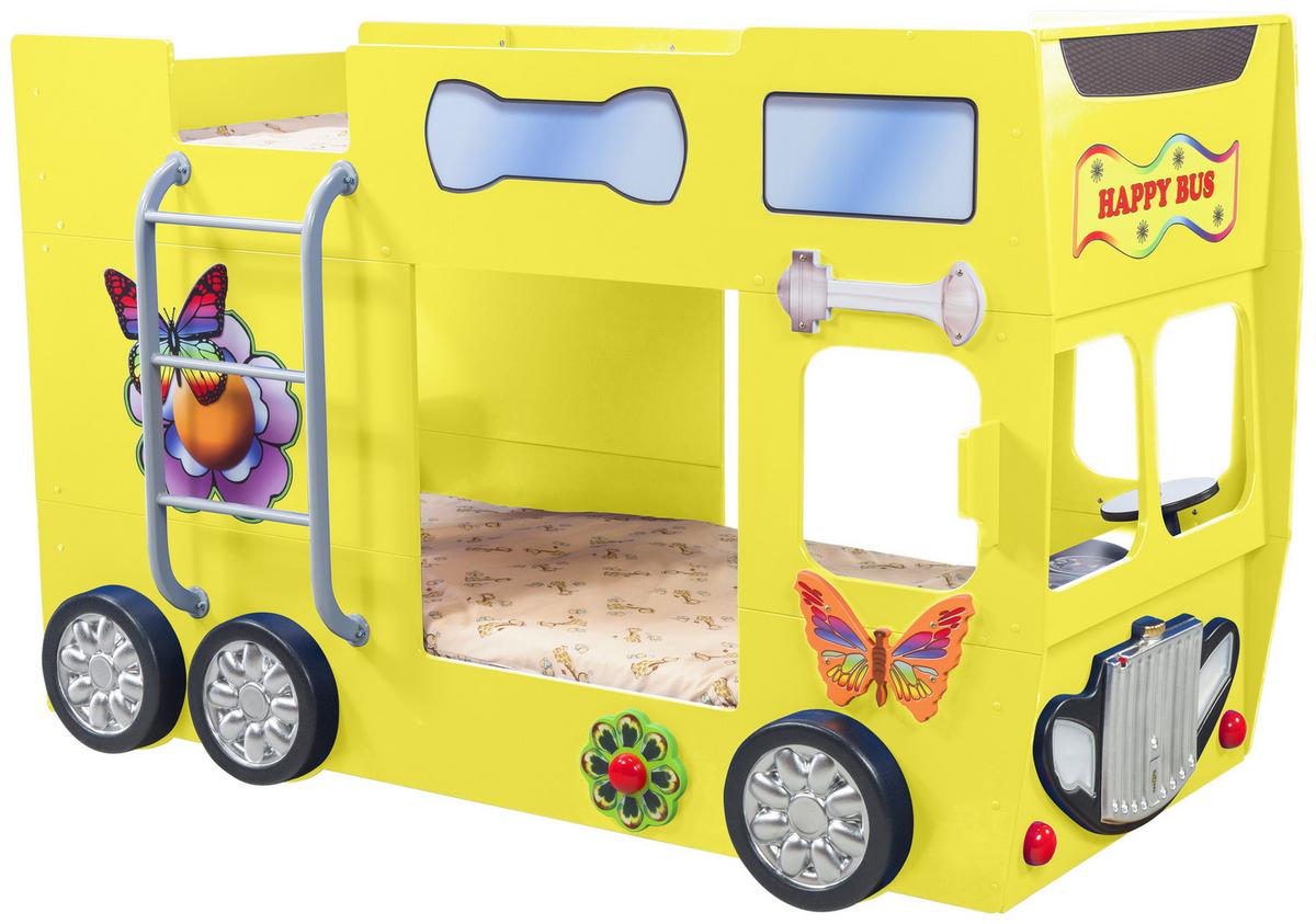 Autobett Happybus Doppeldecker Gelb - Gelb/Weiß, LIFESTYLE, Holz/Holzwerkstoff (90/190cm) - Livetastic