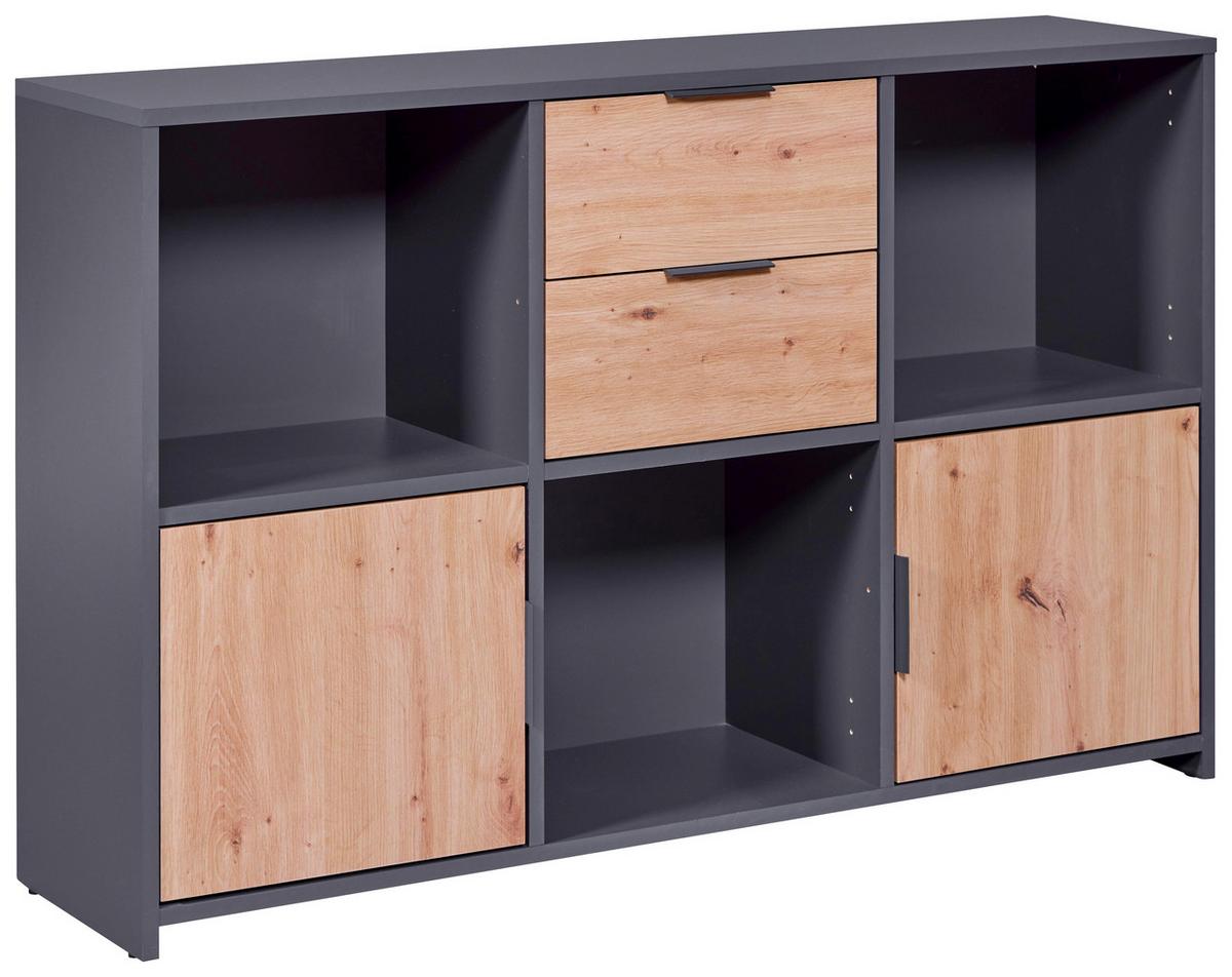 Kommode 120cm Pepeto, Anthrazit - Anthrazit/Eiche Artisan, Design, Holzwerkstoff (120/77/30cm) - Livetastic