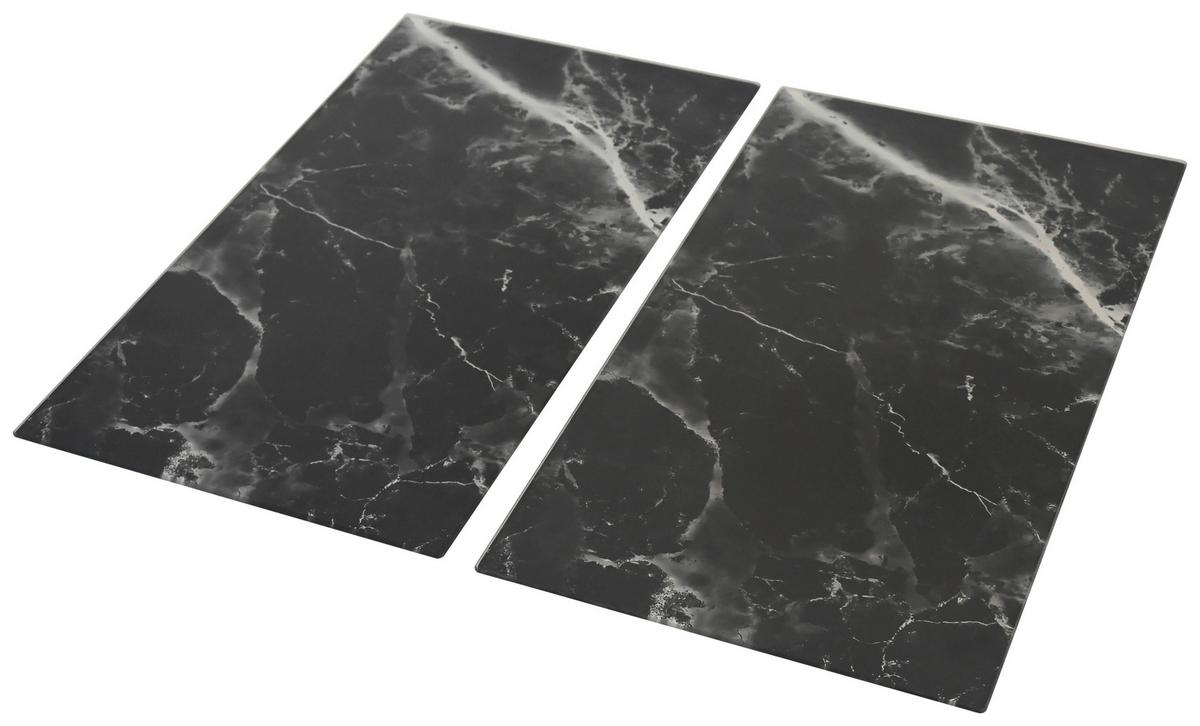 Krycí deska na sporák MARBLE - 2PCS - černá, Konvenční, sklo (30/52cm) - Mömax