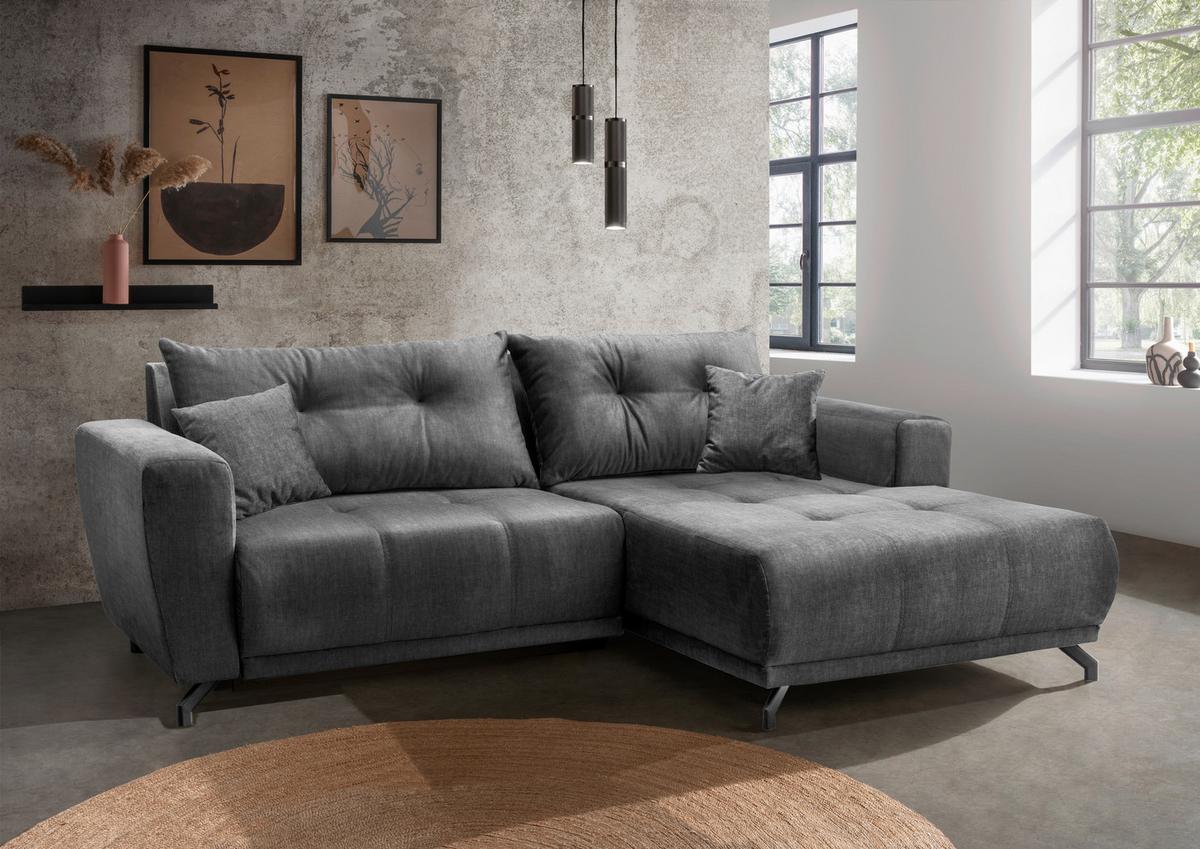 Ecksofa Restato Dunkelgrau S: 246x177 cm - Dunkelgrau/Schwarz, MODERN, Textil (246/177cm) - MID.YOU