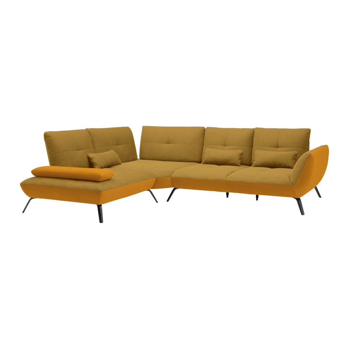 Rohová sedačka TRENDY, levá, zlatá / hořčicově žlutá - černá/barvy zlata, Moderní, kov/kompozitní dřevo (250/93/310cm) - Premium Living
