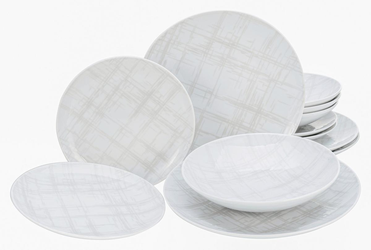 Tafelservice Keramik 4 Personen Geschirr Set - Multicolor/Weiß, Basics, Keramik - Creatable