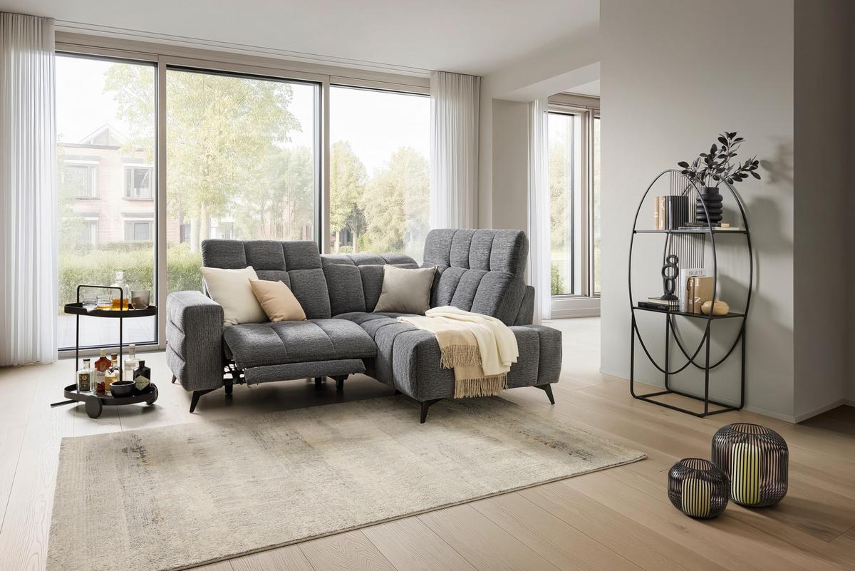 Rohová sedačka PARIS, pravá, tmavě šedá, el.relax.funkce - černá/tmavě šedá, Konvenční, kov/dřevo (215/182cm) - Mömax