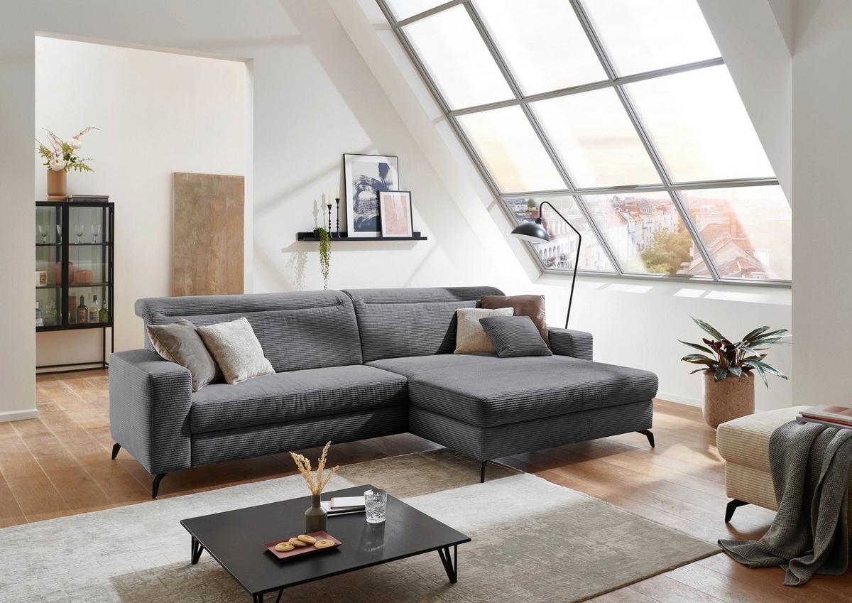 Ecksofa Bolero grau mit Kopfteilverstellung 290x178 cm - Schwarz/Grau, KONVENTIONELL, Textil (290/178cm) - Sit & More
