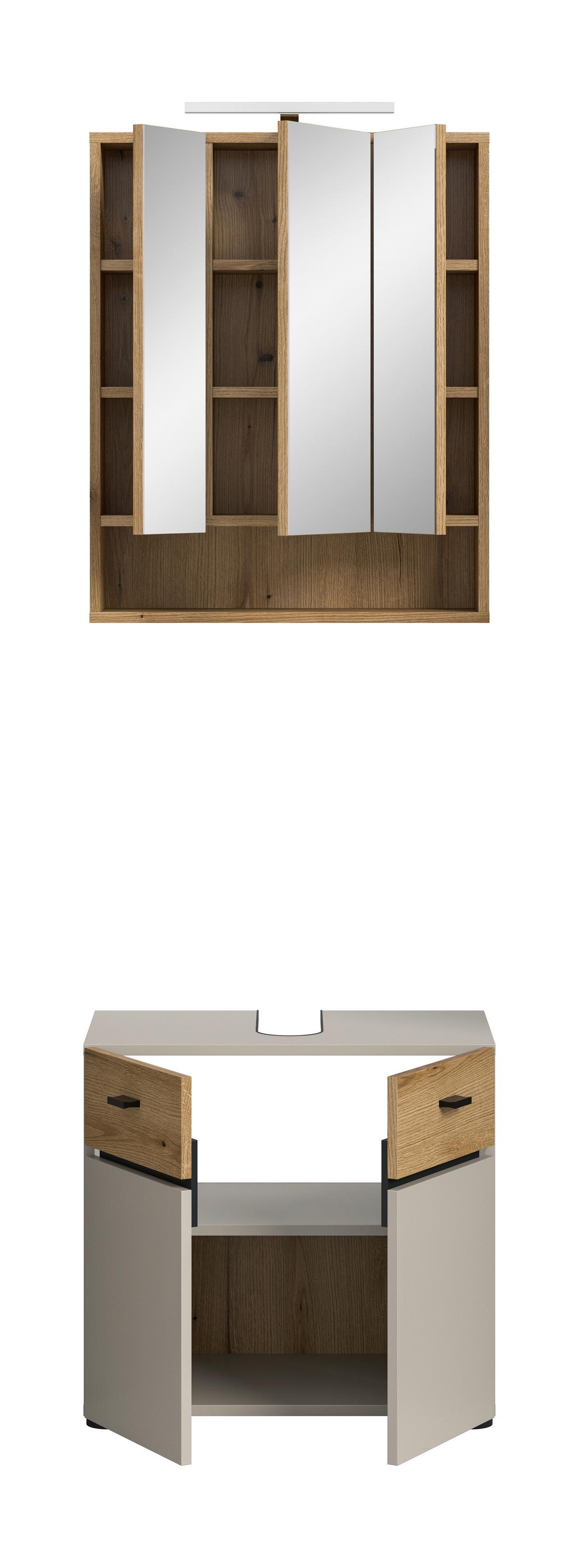 Badezimmer Aqua Kaschmir/Eichefarben B: 60cm - Kaschmir/Eichefarben, Trend, Glas/Holzwerkstoff (60cm) - MID.YOU
