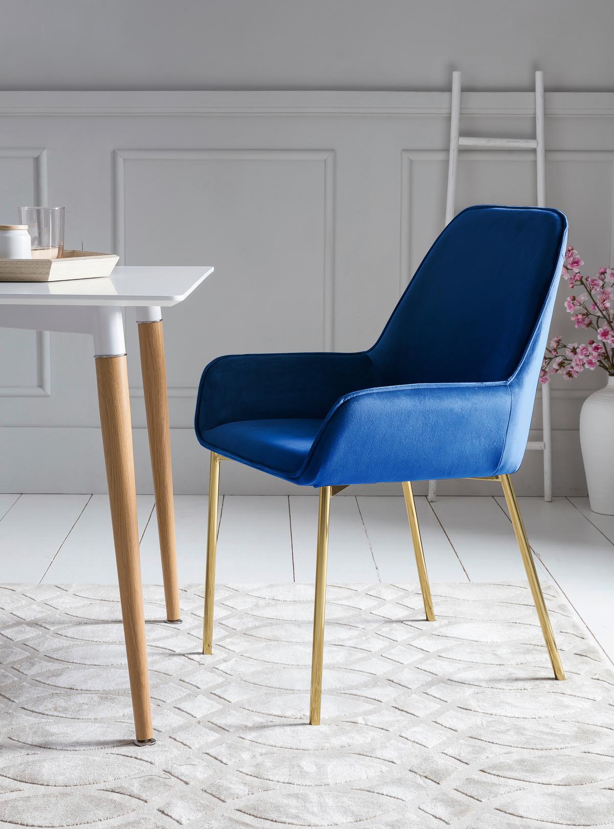 Armlehnstuhl-set Blau B: 58 Cm - Blau/Goldfarben, MODERN, Textil/Metall (58/89/58cm) - Livetastic