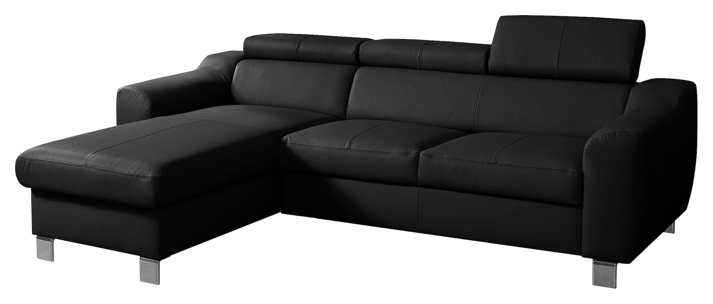 Ecksofa Aspen Lederlook Schwarz 176x242 Cm - Chromfarben/Schwarz, Design, Leder/Textil (176/242cm) - Livetastic