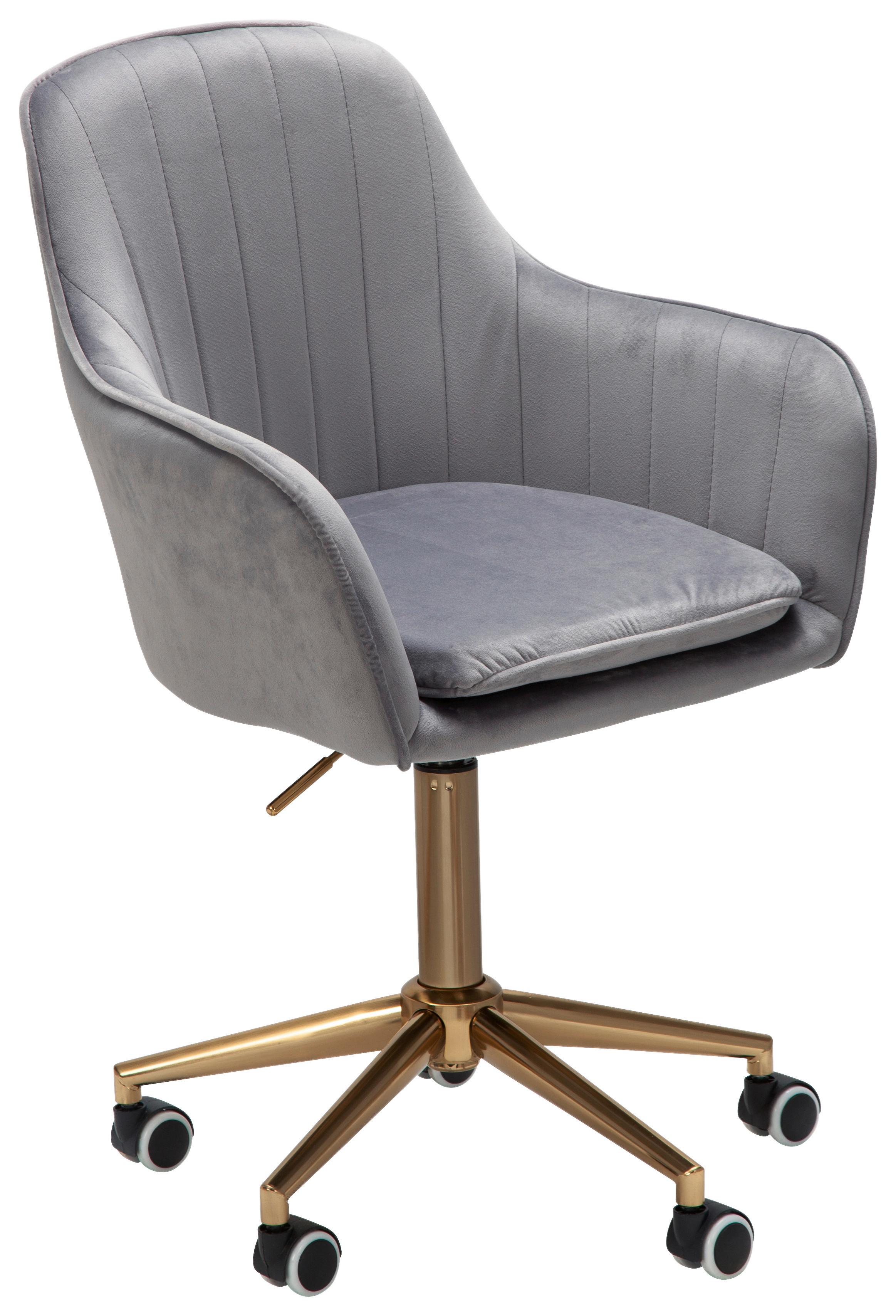 Drehstuhl Mit Rollen Und Armstützen Grau/goldfarben - Goldfarben/Grau, KONVENTIONELL, Kunststoff/Textil (54/105/52cm) - MID.YOU