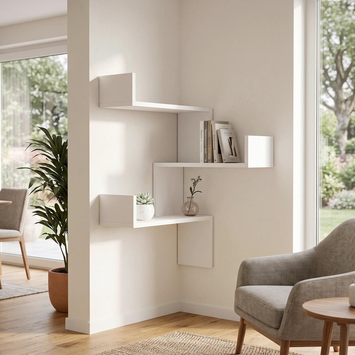 Nástěnný regál, š: 60 cm - bílá, Design, kompozitní dřevo (60/90/22cm) - Livetastic