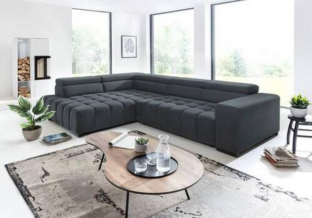 Eckschlafsofa Elias Neu Dunkelgrau S: 201 Cm - Dunkelgrau/Schwarz, Design, Textil (201/307cm) - Livetastic