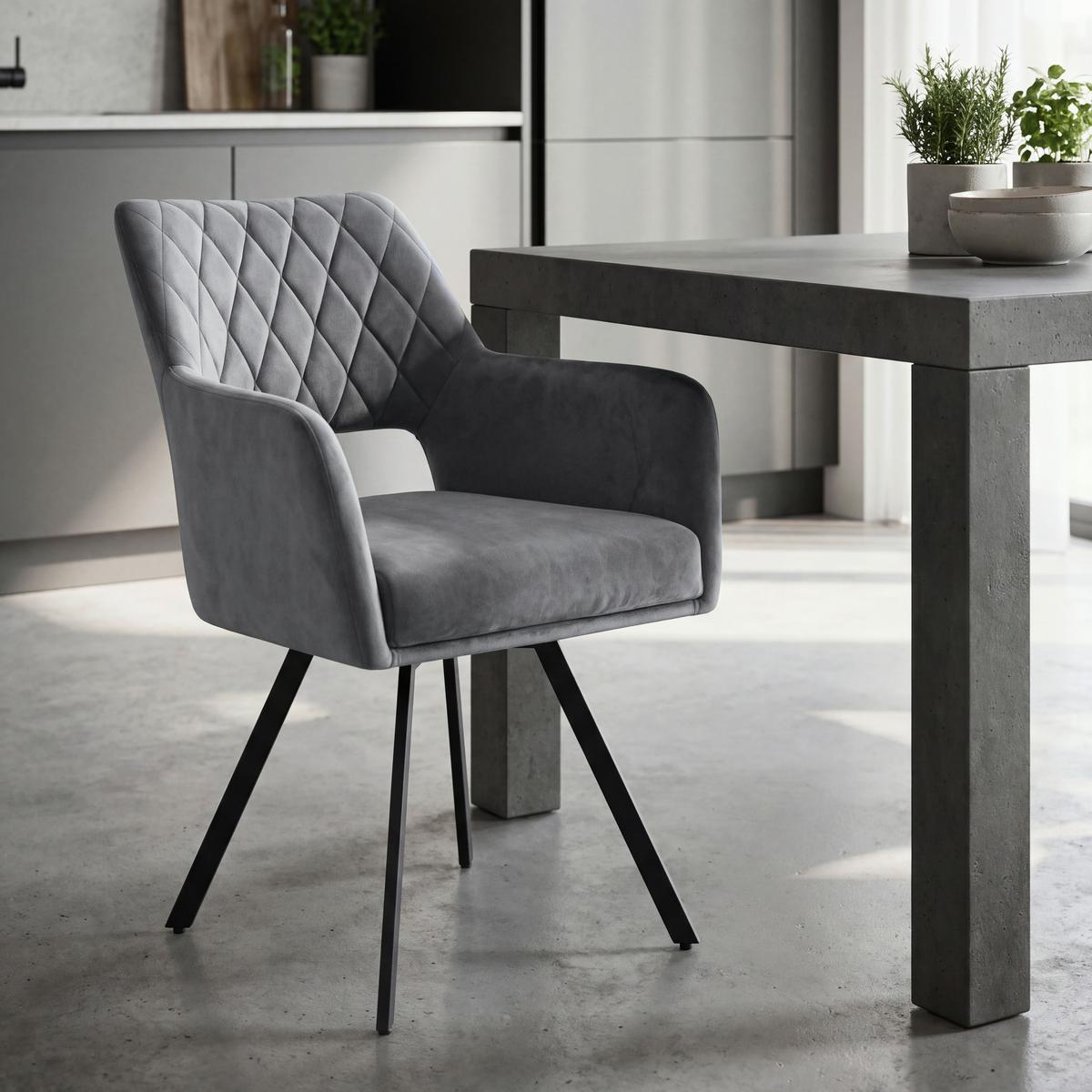 Vierfußstuhl Vicky Grau gepolstert, Samt - Schwarz/Grau, MODERN, Textil/Metall (57/86/61cm)