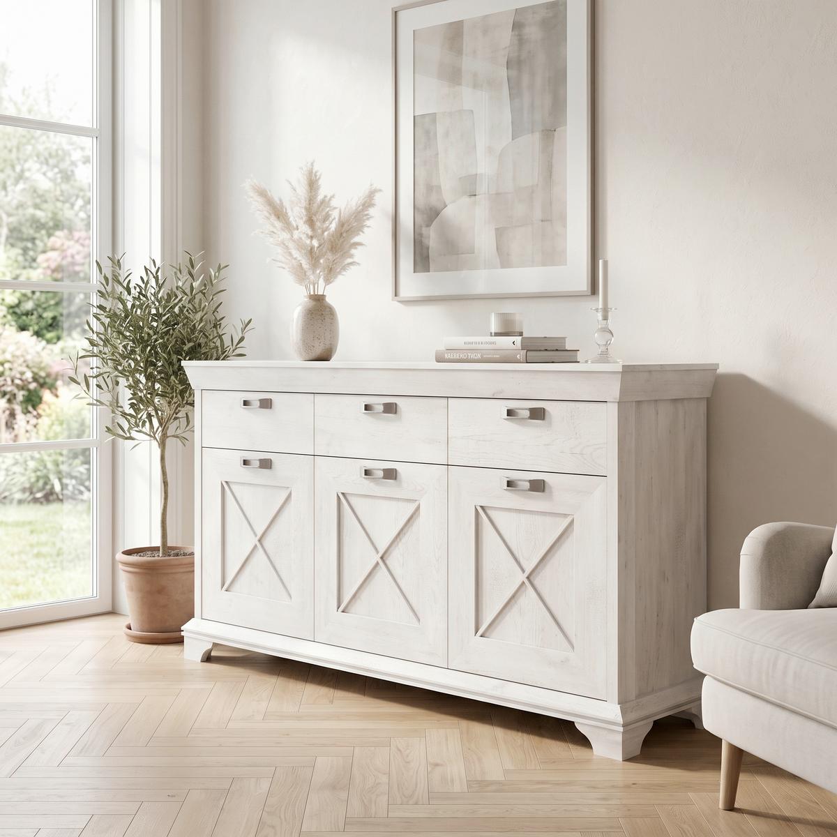 Sideboard B: 178,3 cm Kashmir, Pinienfarben/Weiß - Weiß/Pinienfarben, ROMANTIK / LANDHAUS, Holzwerkstoff/Kunststoff (178,3/95,9/48,2cm) - MID.YOU