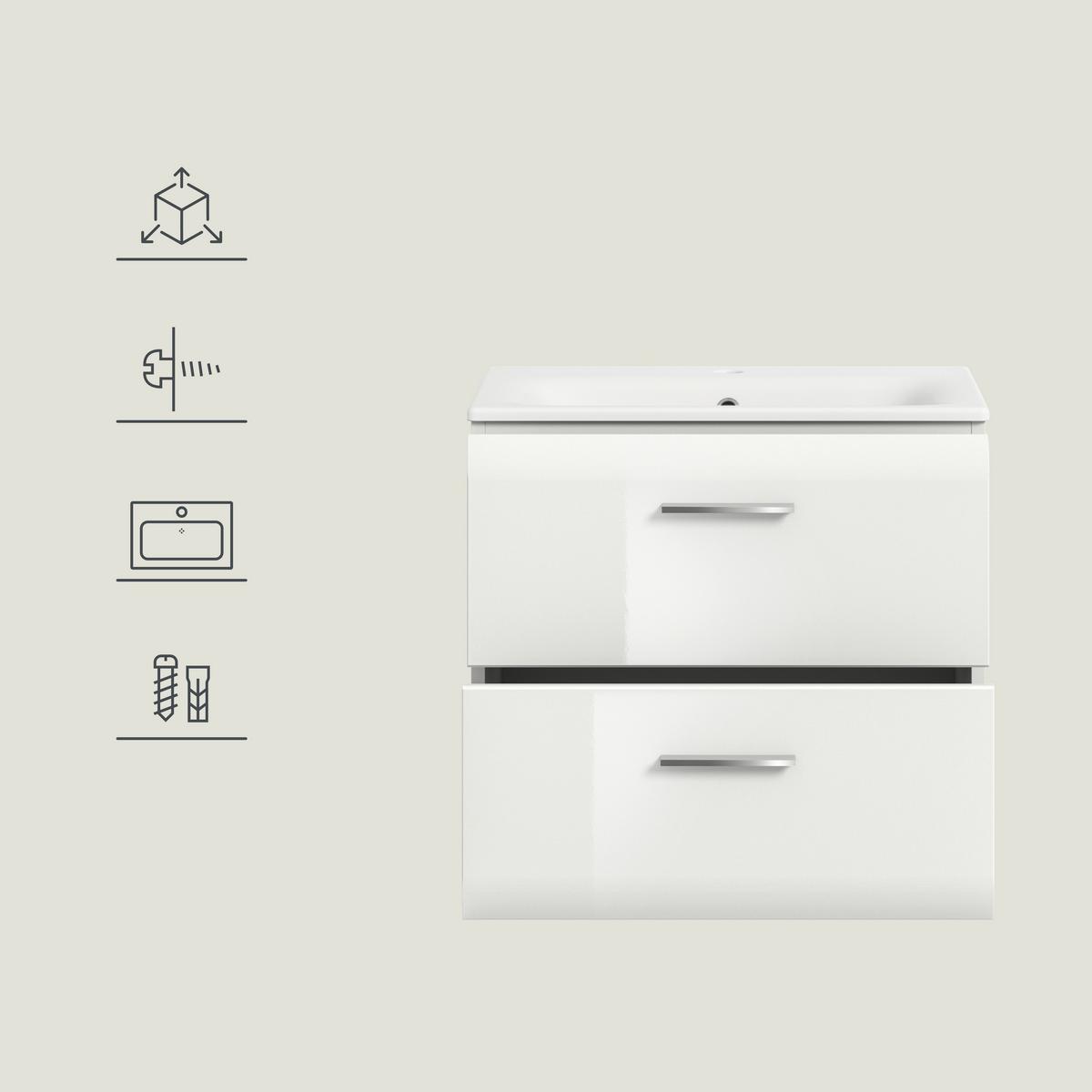 Waschtischkombi Ice Weiß Hg B: 60 Cm - Weiß Hochglanz/Weiß, MODERN, Keramik/Holzwerkstoff - MID.YOU