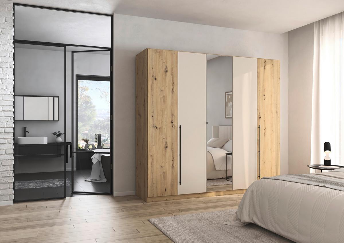 Kleiderschrank Safari mit Spiegel B: 226 cm - Champagner/Eiche Artisan, KONVENTIONELL, Holzwerkstoff (226/210/54cm)