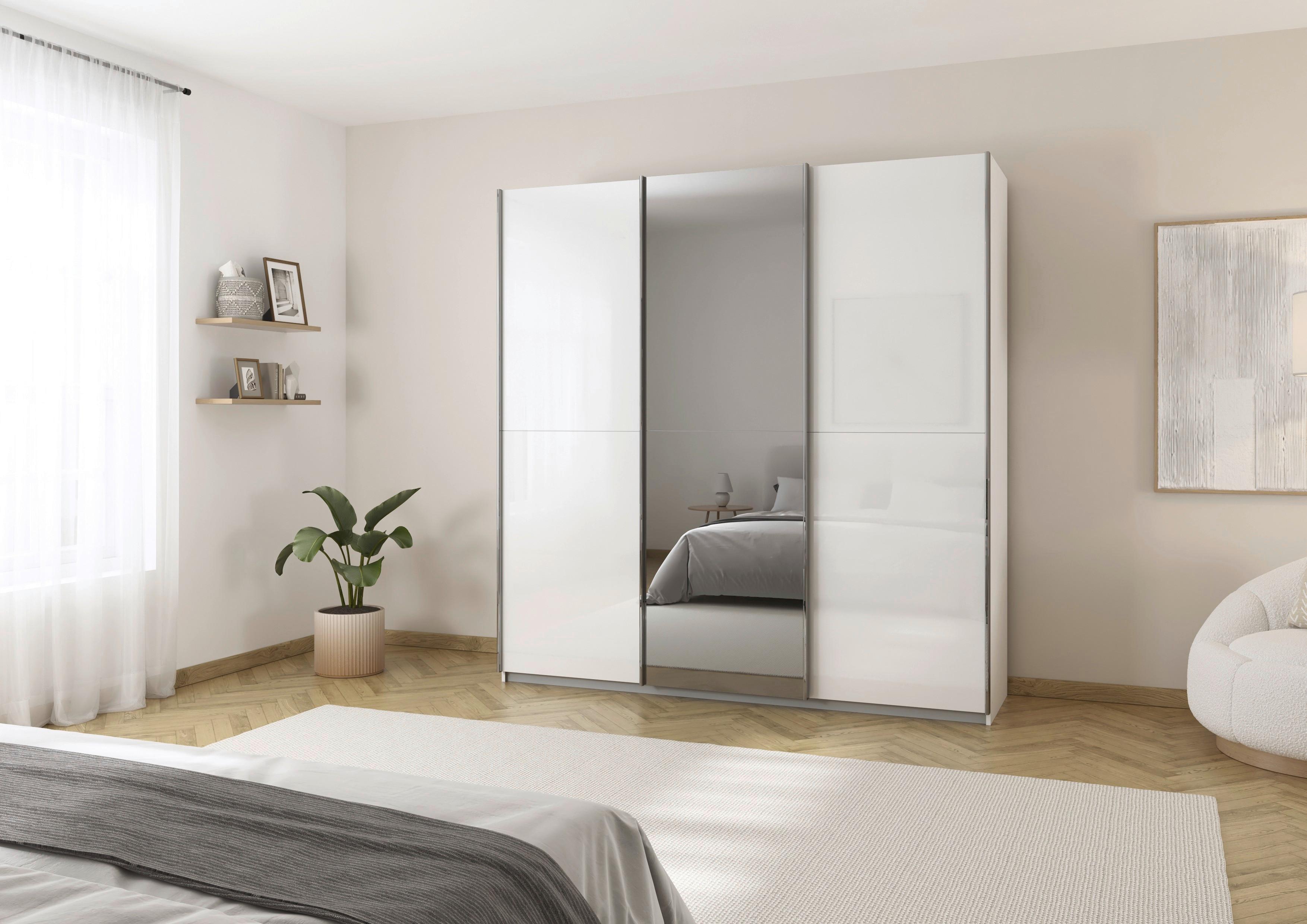 Schwebetürenschrank Fifty 3trg Weiß/Spiegelglas, B: 242 cm - Weiß, KONVENTIONELL, Glas/Holzwerkstoff (242/222/64cm) - Luca Bessoni