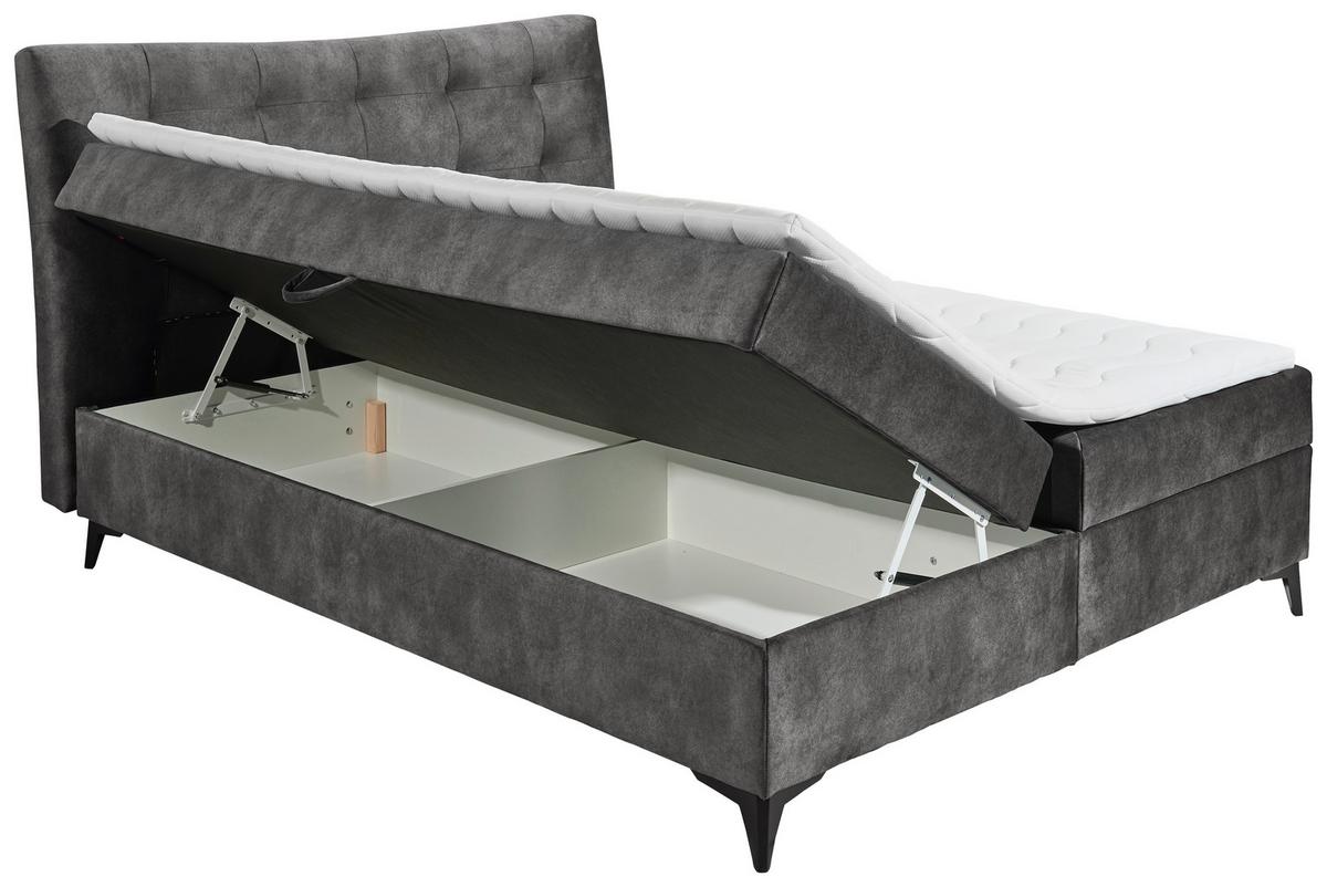 Boxbett Mit Topper+bettkasten 180x200 Cm Melrose - Anthrazit/Schwarz, MODERN, Holzwerkstoff/Textil (180/200cm) - MID.YOU