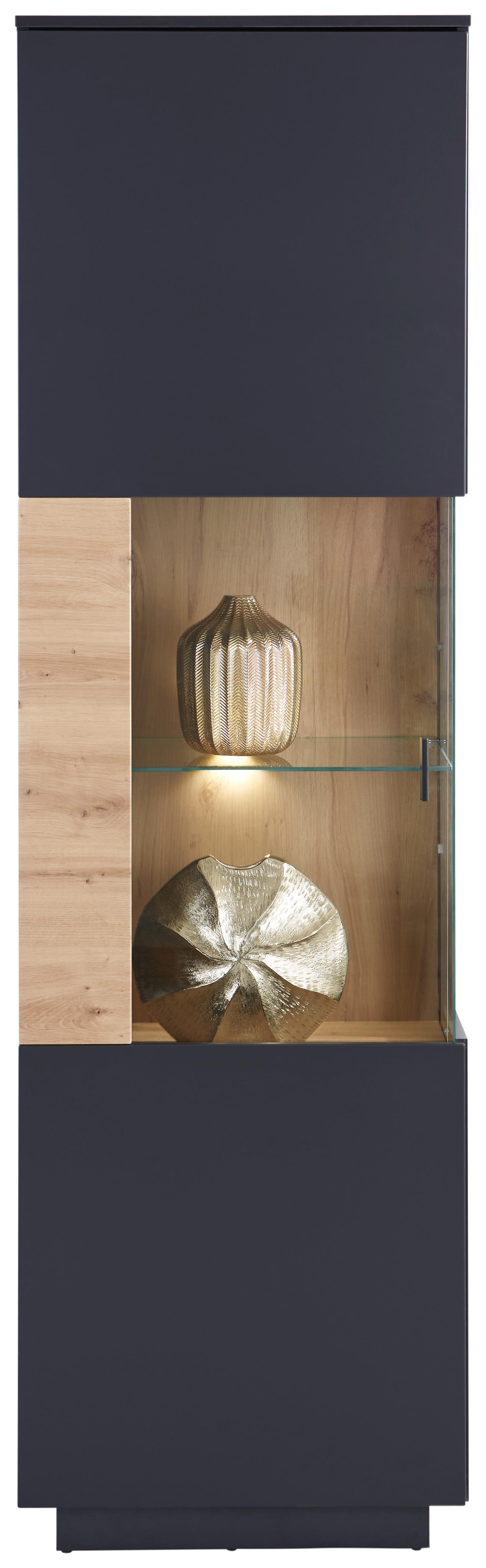 Vitrine Denver B: 60 cm Grau/Eiche Dekor