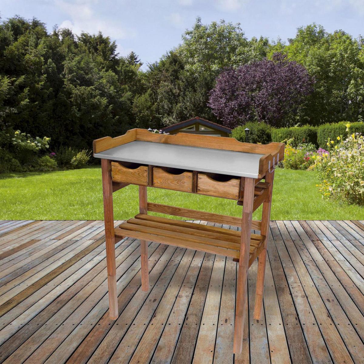 Pflanztisch Holz Mit 3 Laden Und Ablage L/b/h: 78/38/94 Cm - Kieferfarben, KONVENTIONELL, Holz/Metall (78/94/38cm)